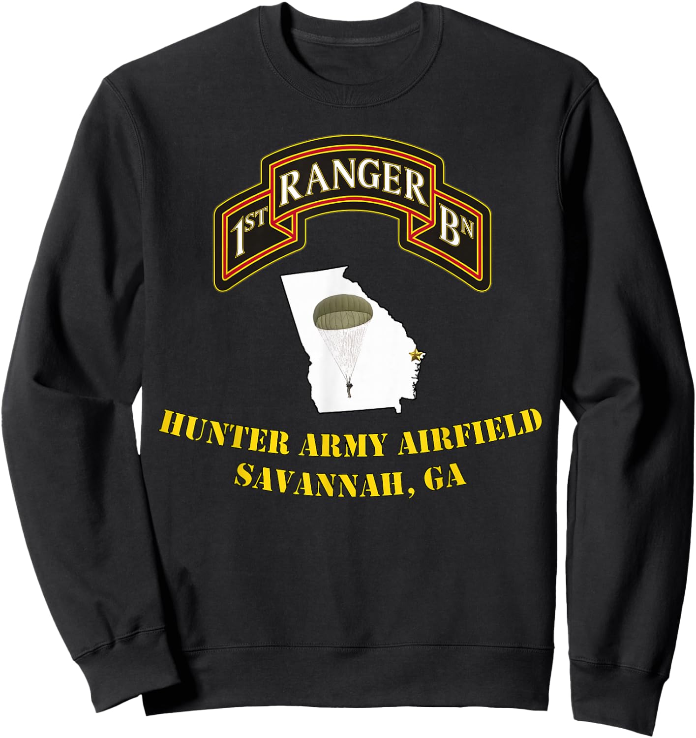 75th Rangers-Hunter Army Airfield 1st Bn Ranger Unit design Sweatshirt - Sweatshirt | Black