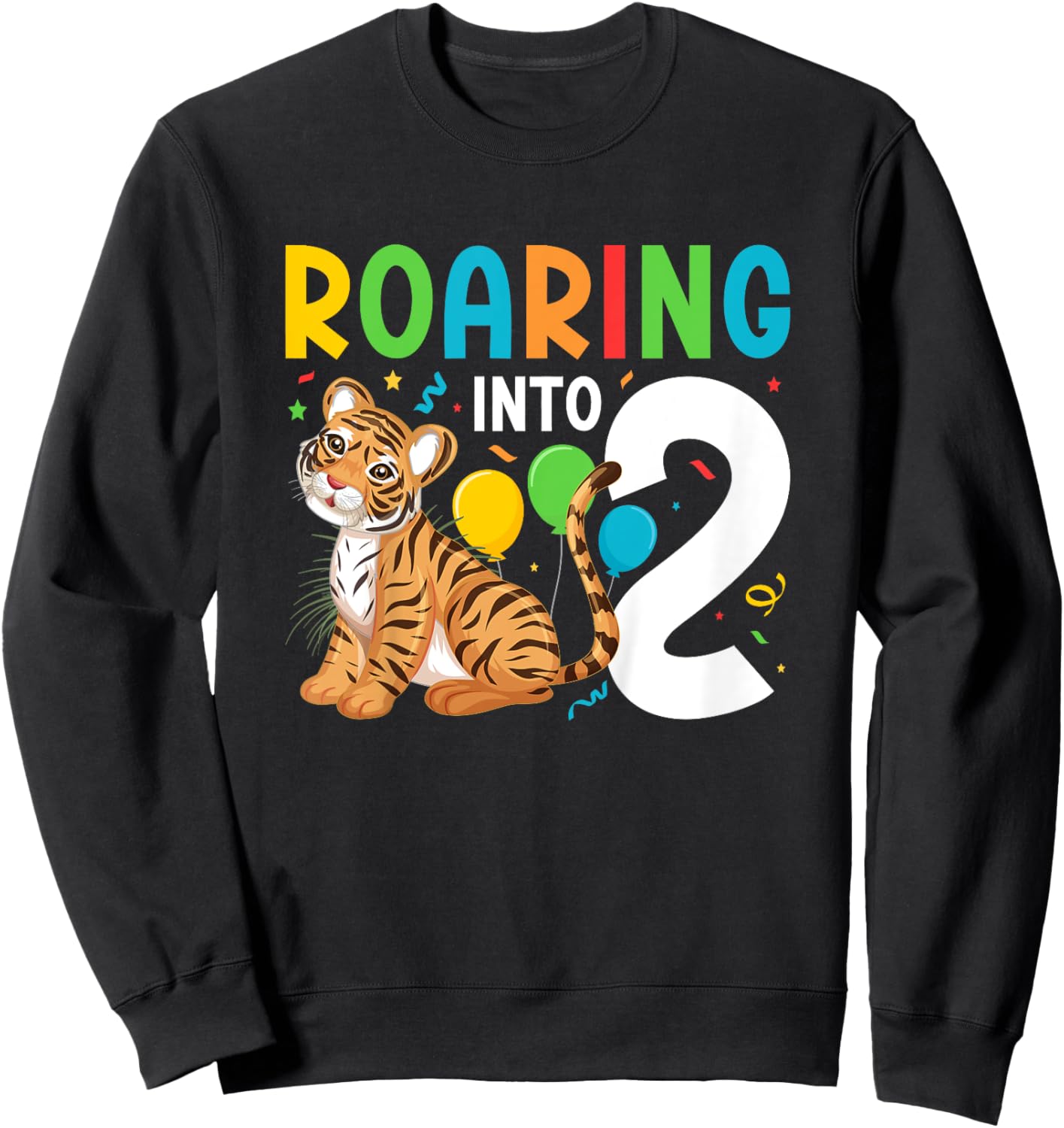 Kids 2nd Tiger Birthday Party Two Year Old Boy Tiger Birthday Sweatshirt - Sweatshirt | Black