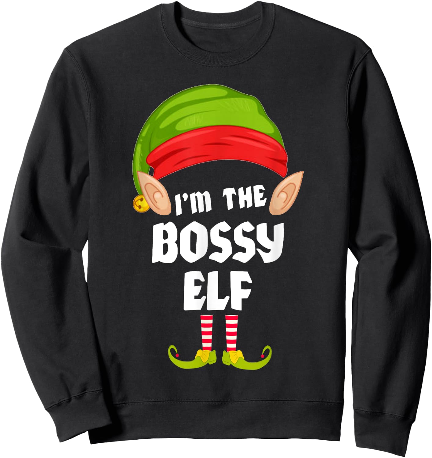 Funny Bossy Elf Matching Family Group PJ Christmas Sweatshirt - Sweatshirt | Black