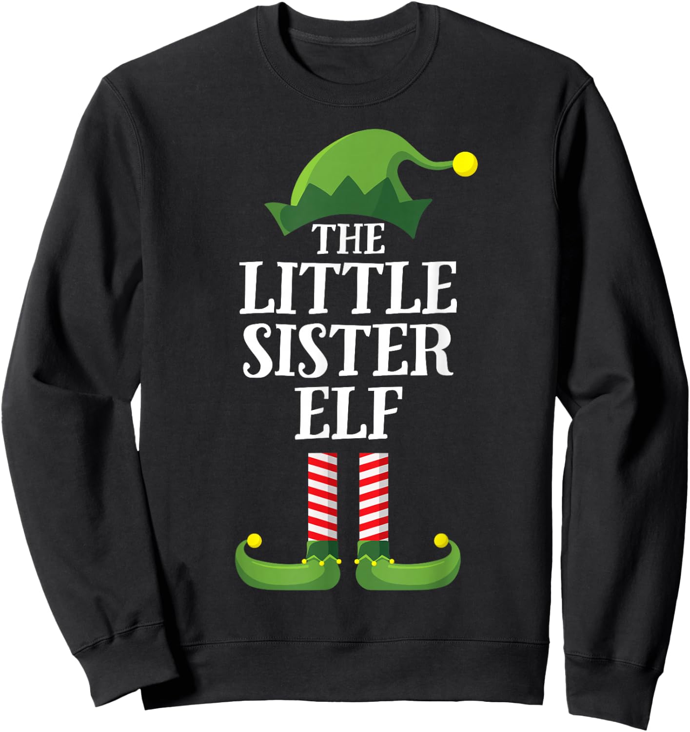 Little Sister Elf Matching Family Group Christmas Girls Sweatshirt - Sweatshirt | Black