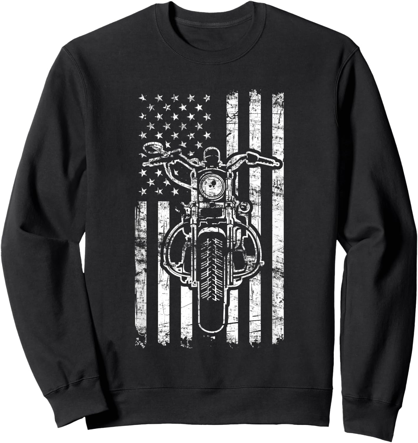 American Motorcycle Patriotic US Flag Cool Biker Girls Kids Men Sweatshirt - Sweatshirt | Black