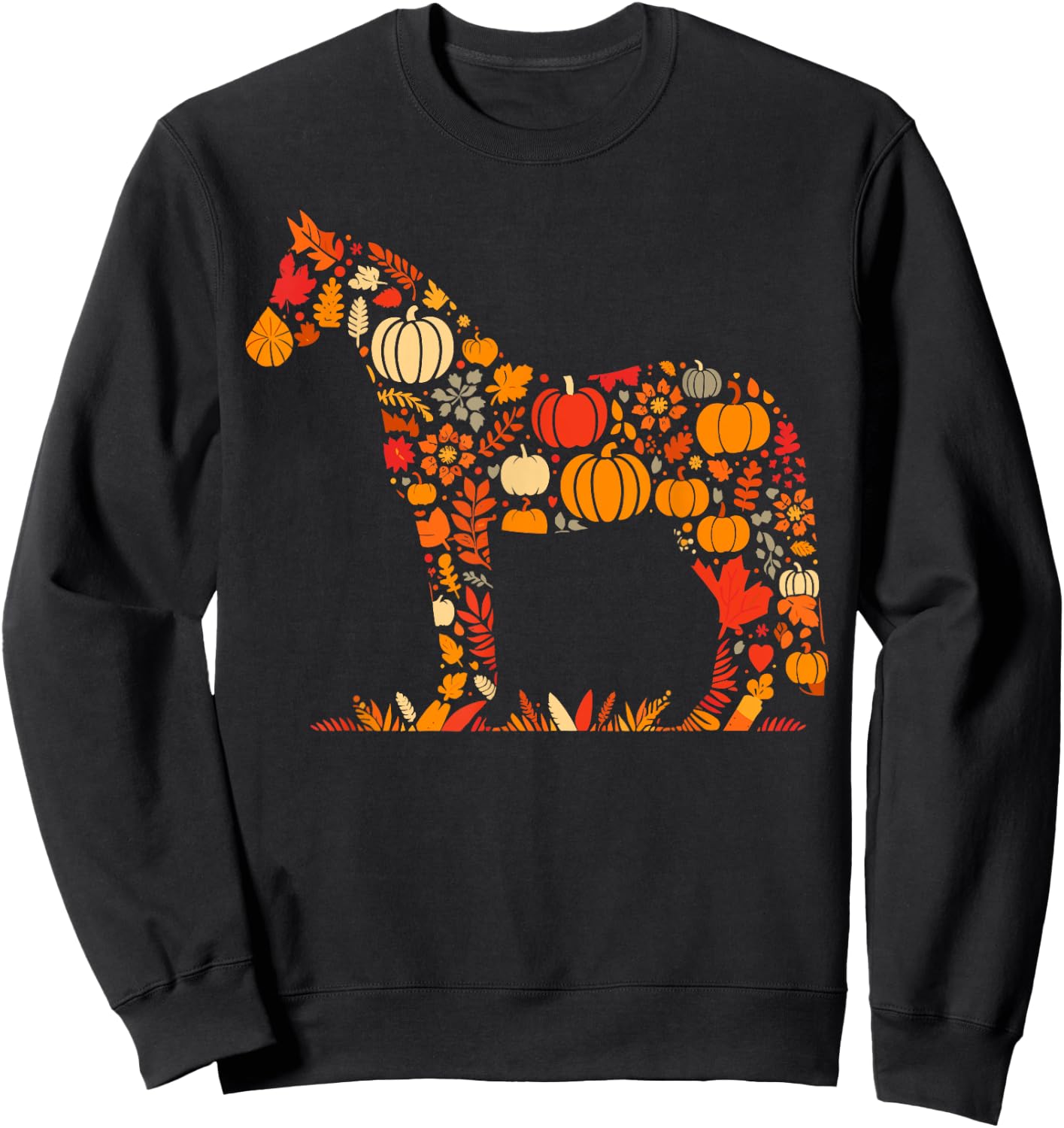 Autumn Pumpkin Fall Horse Thanksgiving Kids Sweatshirt - Sweatshirt | Black