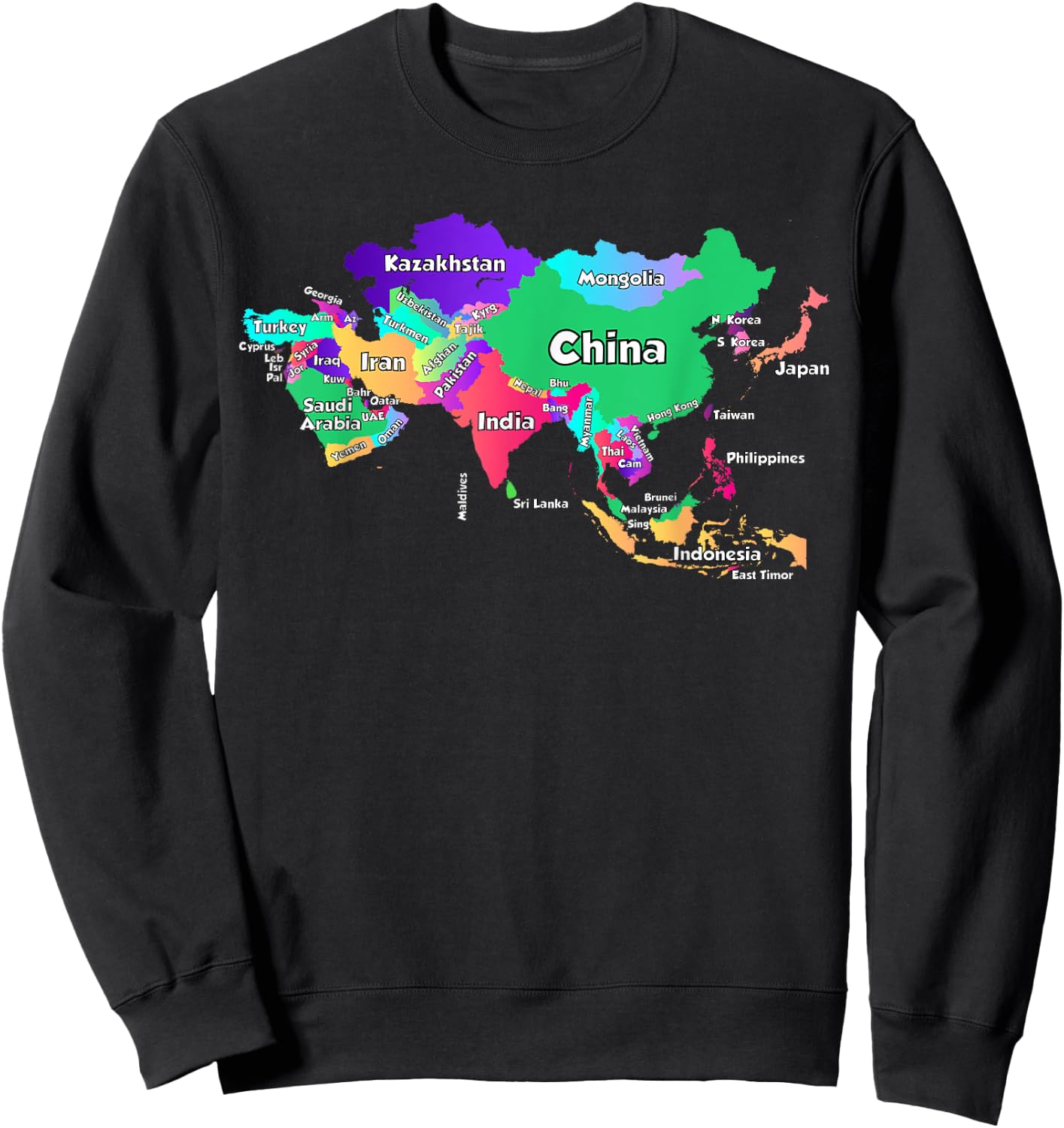 Political map of Asia borders and country names Sweatshirt - Sweatshirt | Black