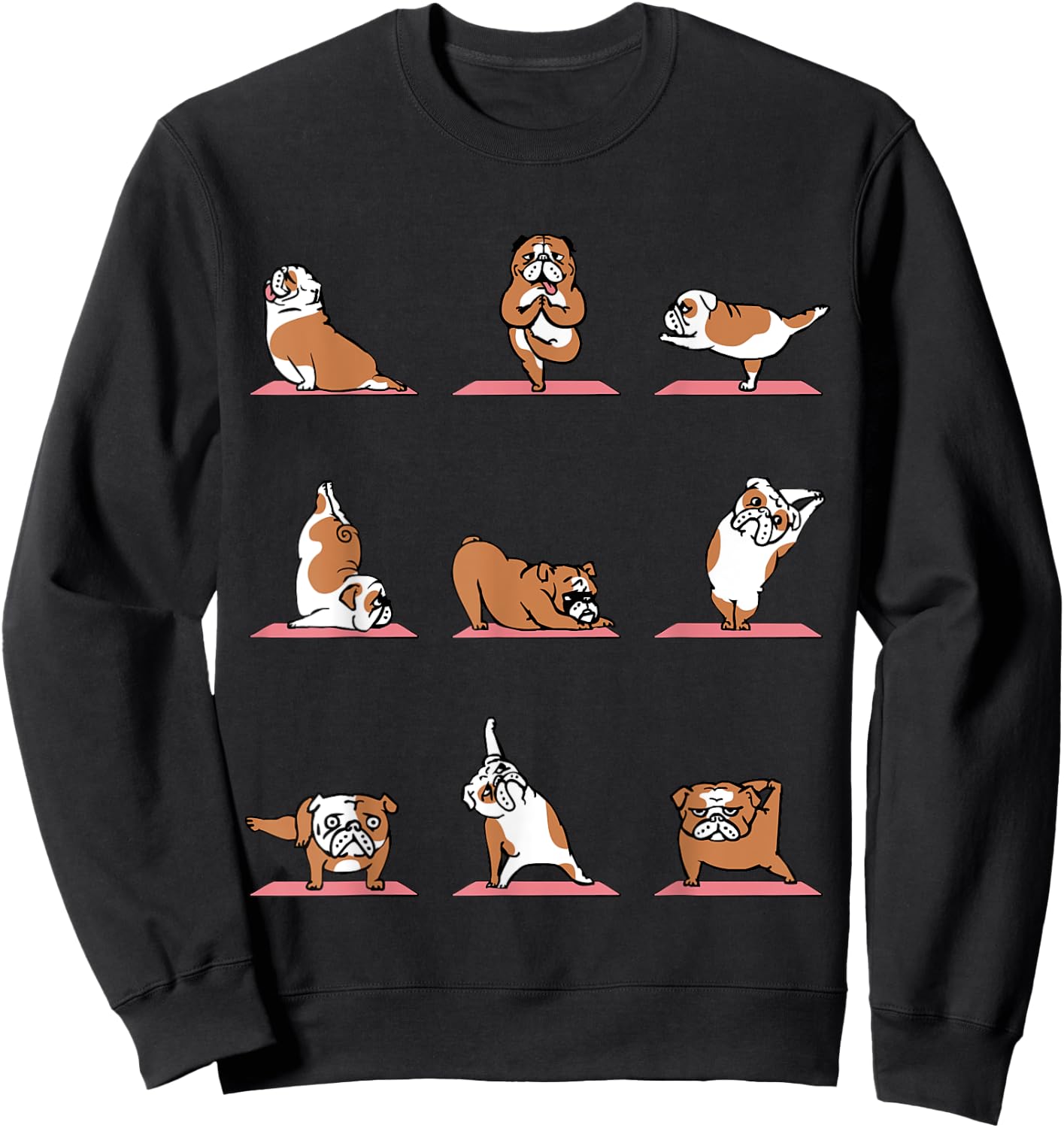 English Bulldog Yoga Puppy Yoga Poses and Meditation Sweatshirt - Sweatshirt | Black