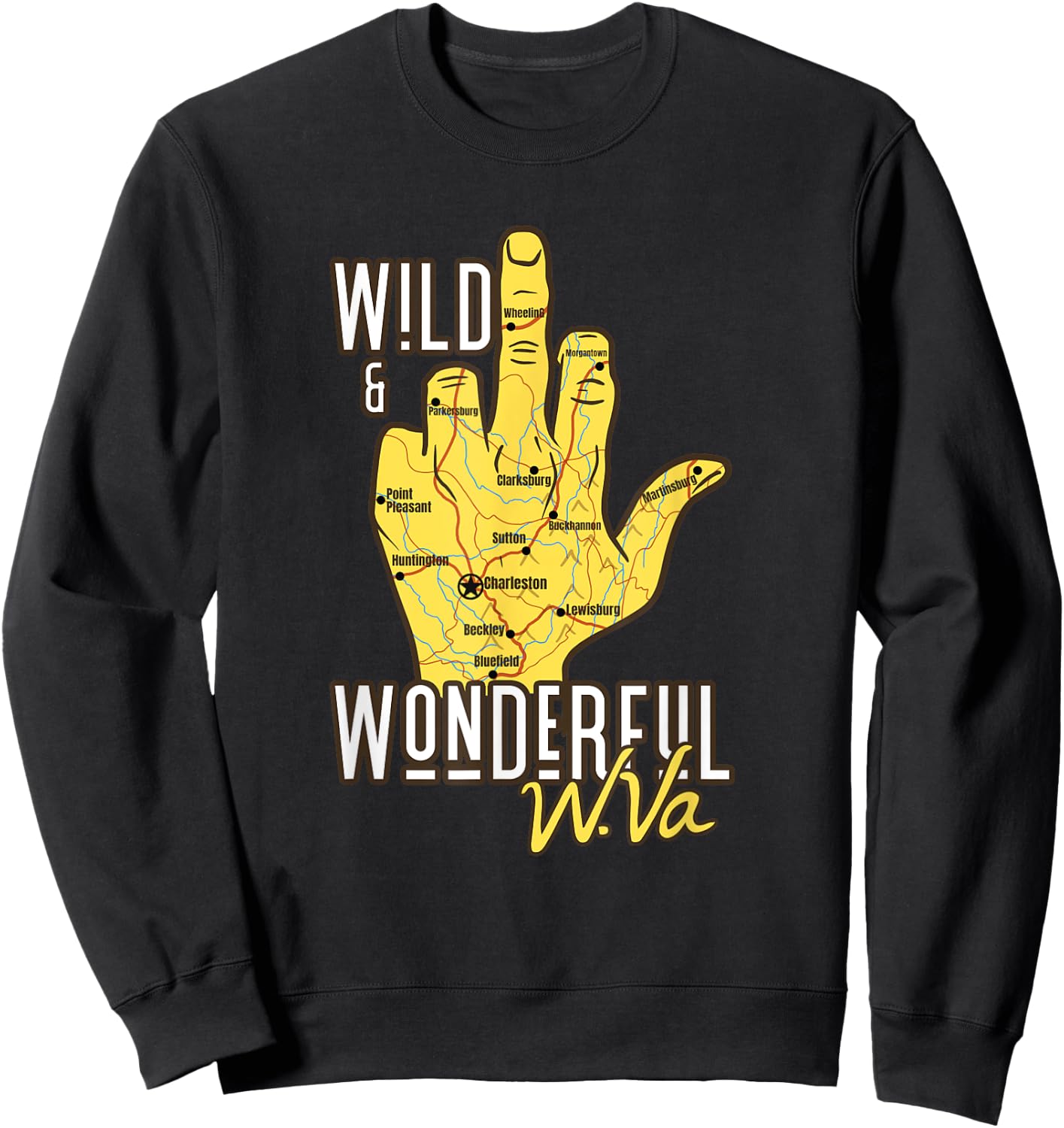 West Virginia Map WV Middle Finger Funny WV Souvenir Graphic Sweatshirt - Sweatshirt | Black