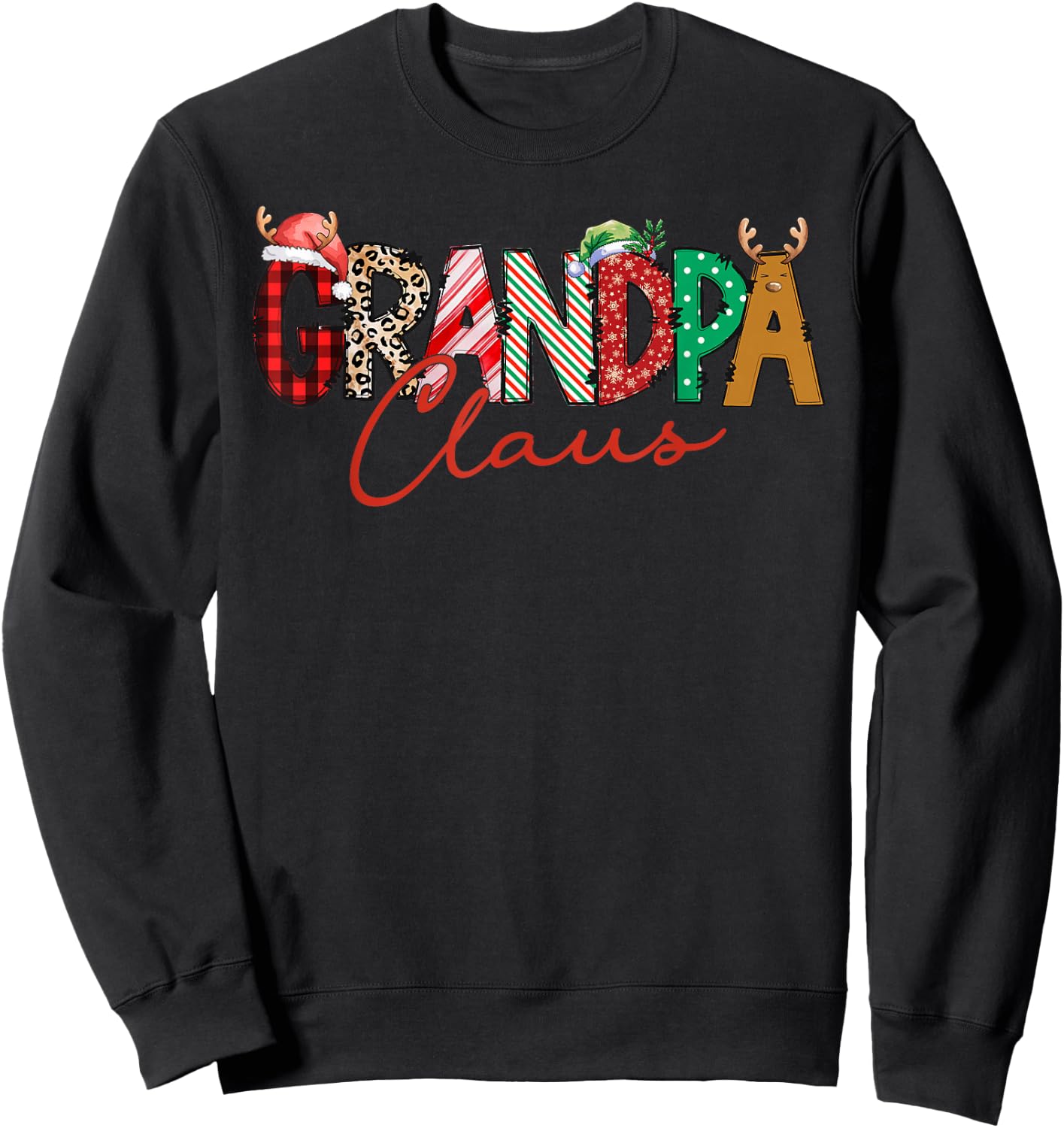 Christmas Grandpa Coquette Bow Grandpa Claus Christmas Tree Sweatshirt - Sweatshirt | Black