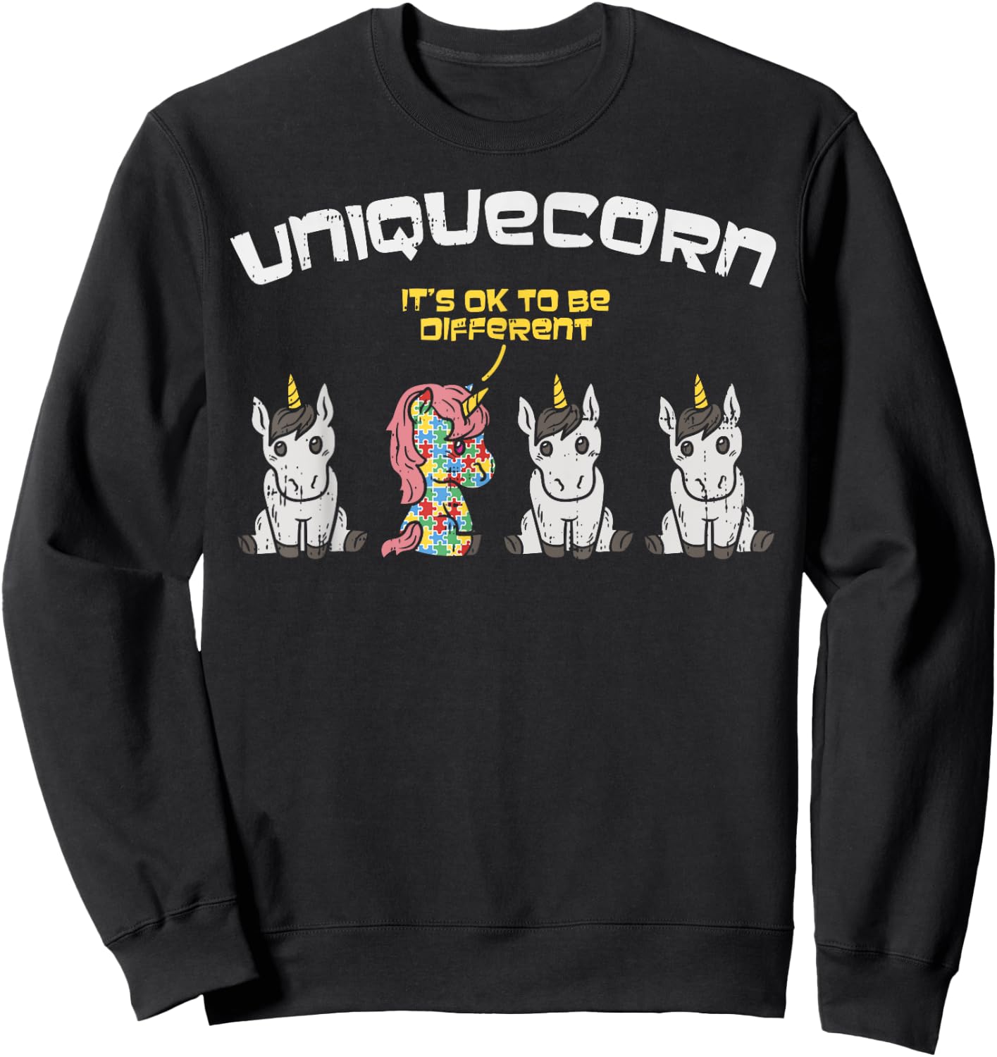 Autism Awareness Shirt Unicorn Autistic Girls Uniquecorn Sweatshirt - Sweatshirt | Black
