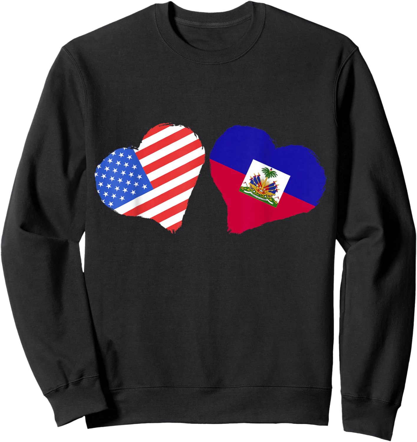 Haiti Flag USA America Haitian Roots Heart Haitian Pride Sweatshirt - Sweatshirt | Black