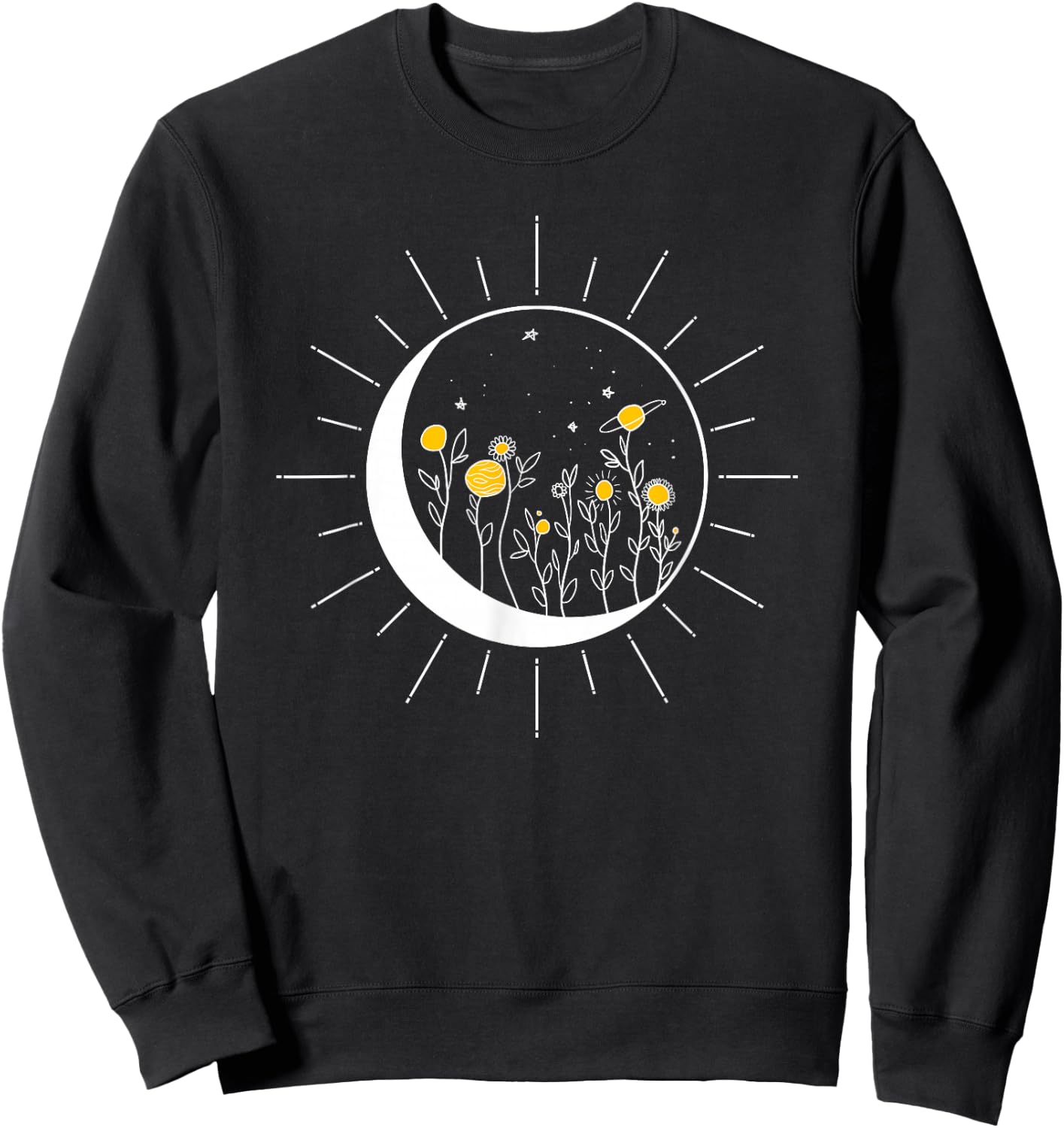 Sun Moon Solar Eclipse Flower Planets Funny Space Art Gift Sweatshirt - Sweatshirt | Black