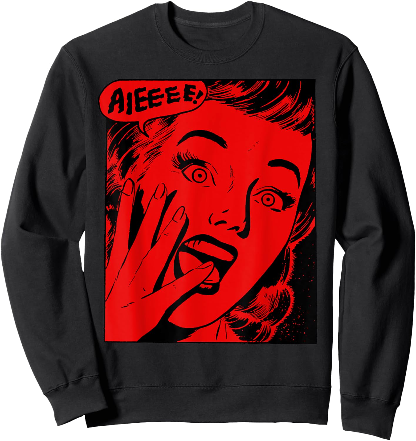 Retro Creepy Halloween Scream Horror Girl Screaming For Life Sweatshirt - Sweatshirt | Black