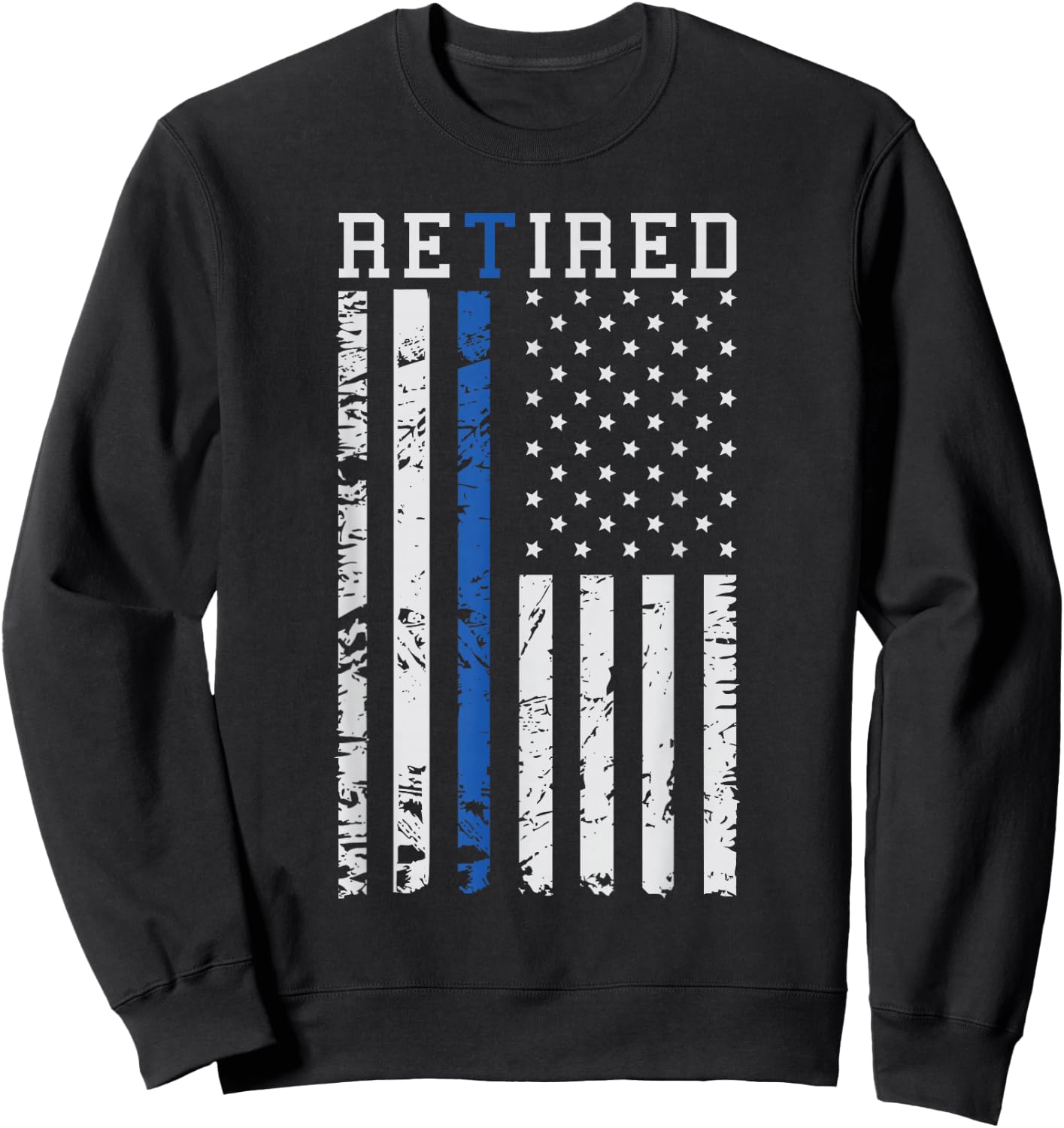 Thin Blue Line American Flag Retired Law Enforcement Sweatshirt - Sweatshirt | Black