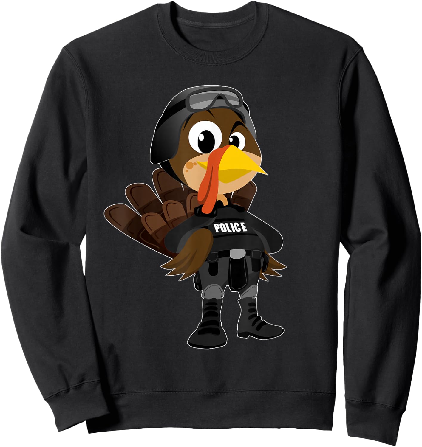 Cute Police Turkey Funny Thanksgiving Shirt Sweatshirt - Sweatshirt | Black