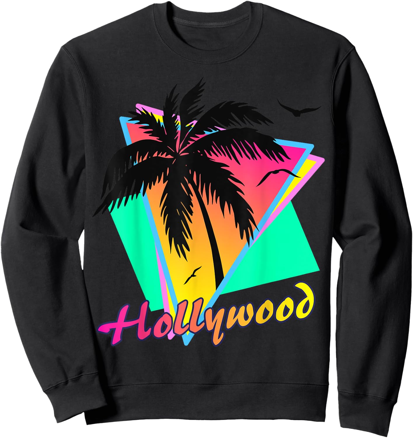 Hollywood 80s Tropical Summer Beach Palm Tree Sunset Women Girls Kids Sweatshirt - Sweatshirt | Black