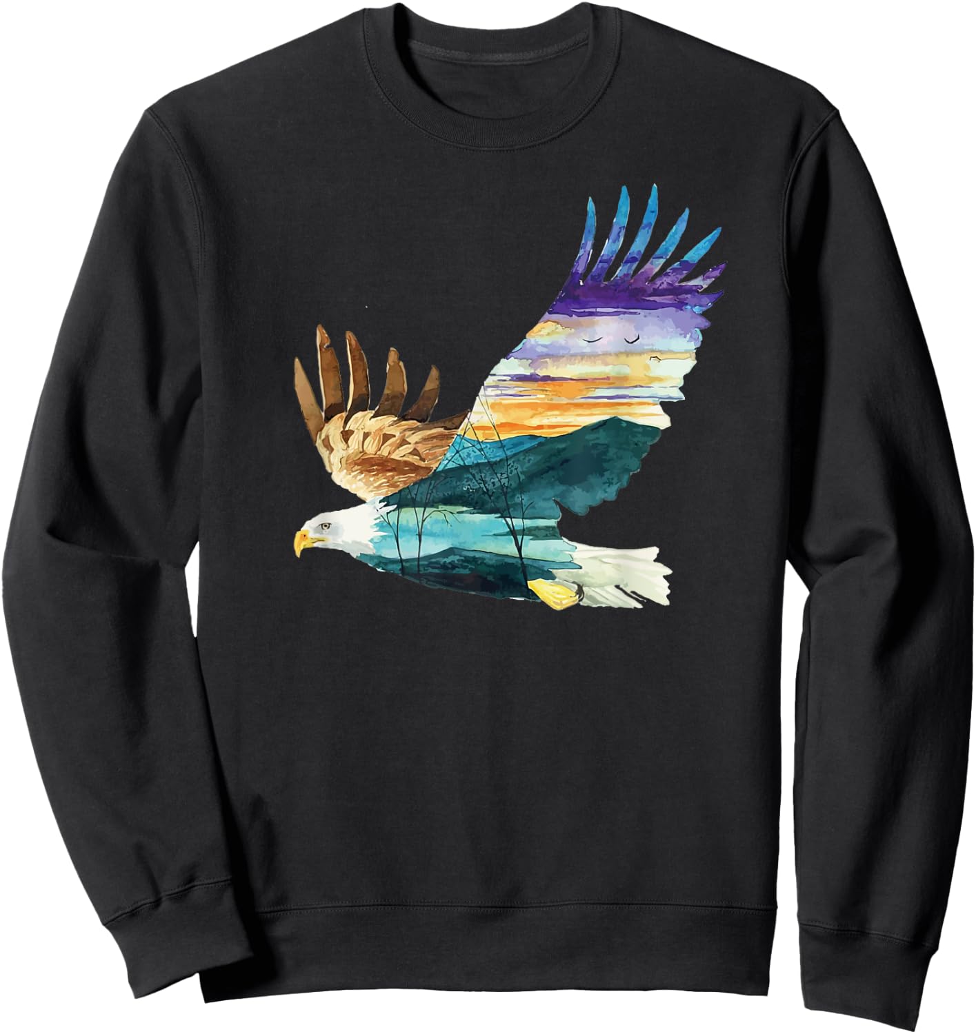 Flying Bald Eagle Mountain Sky Scenary Silhouette Sweatshirt - Sweatshirt | Black