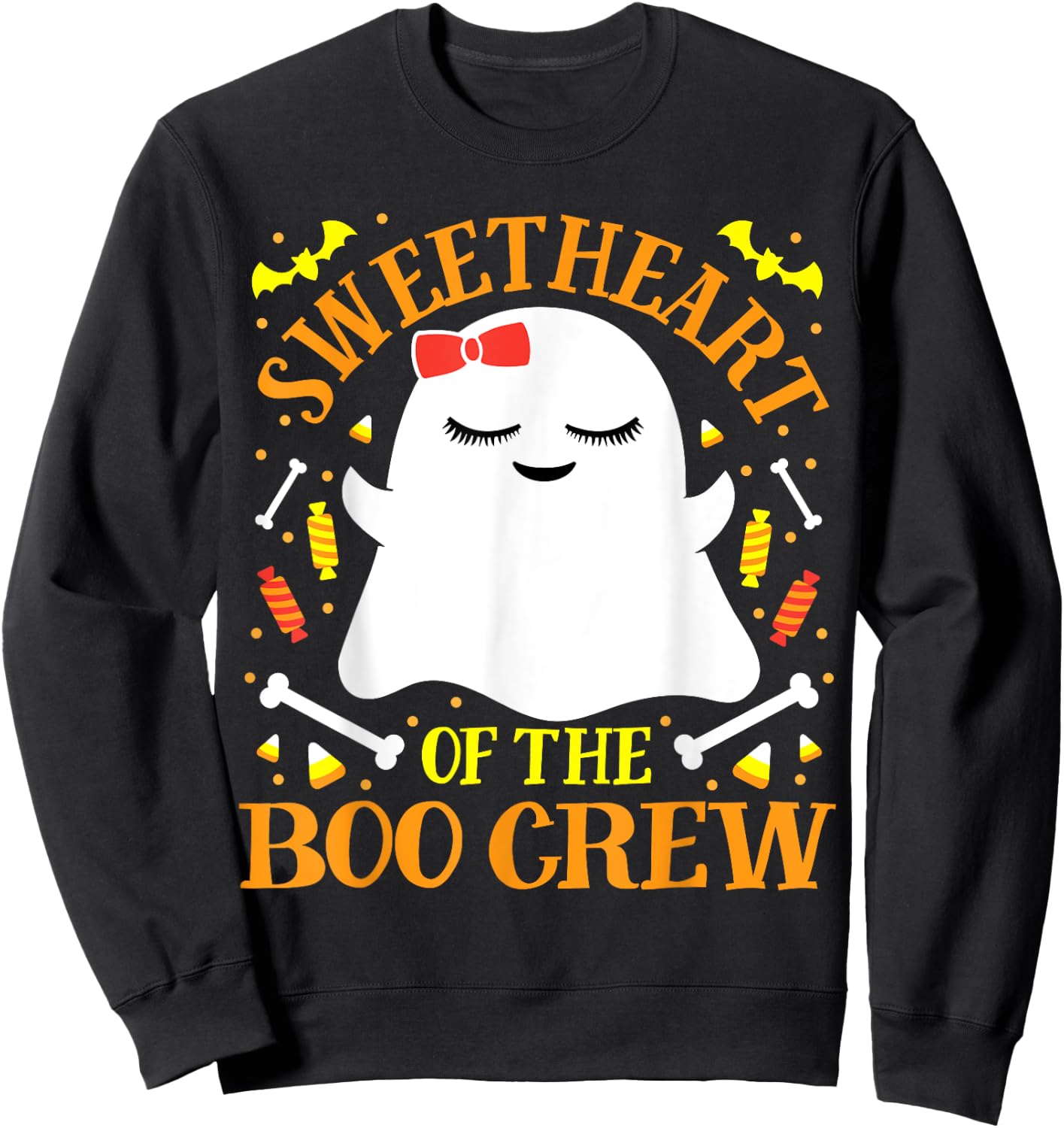 Sweetheart Boo Crew Ghost Matching Cute Girls Halloween Sweatshirt - Sweatshirt | Black