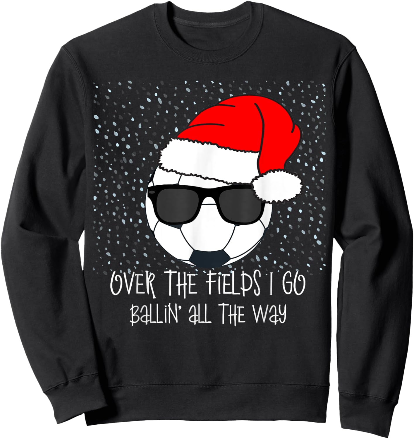 Santa Claus Hat Soccer Ball Sunglasses Christmas Baller Kids Sweatshirt - Sweatshirt | Black