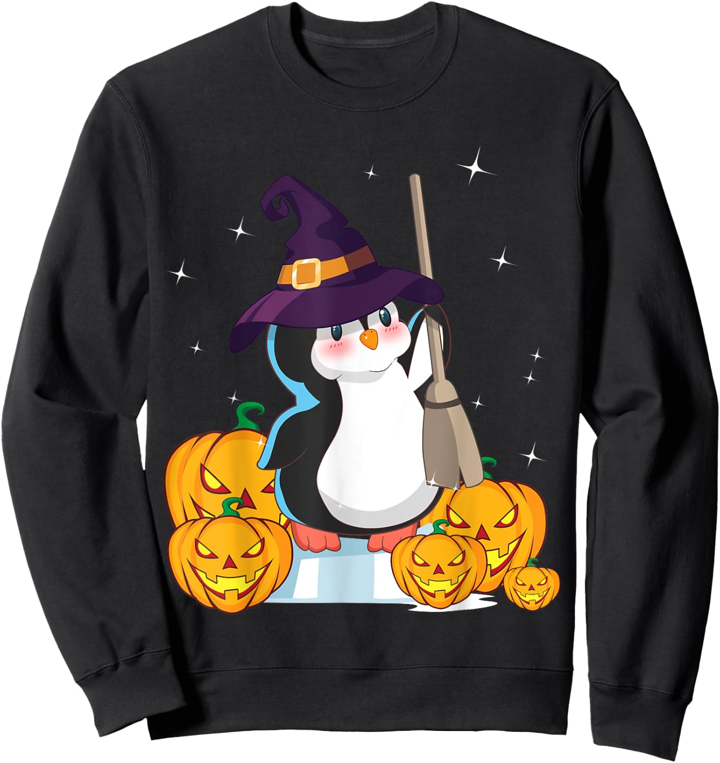 Cute Penguin Witch Wizard Pumpkin Easy Halloween Costume Sweatshirt - Sweatshirt | Black