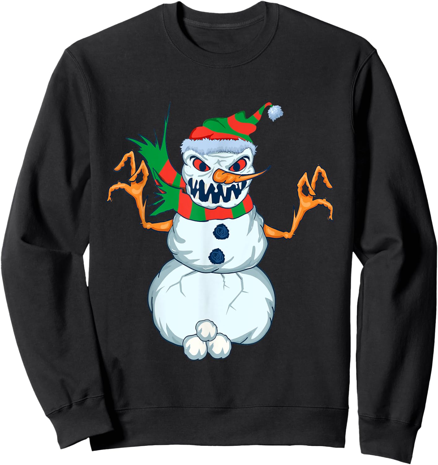Evil Snowman Creepy Clip Art Christmas Horror Snowman Design Sweatshirt - Sweatshirt | Black