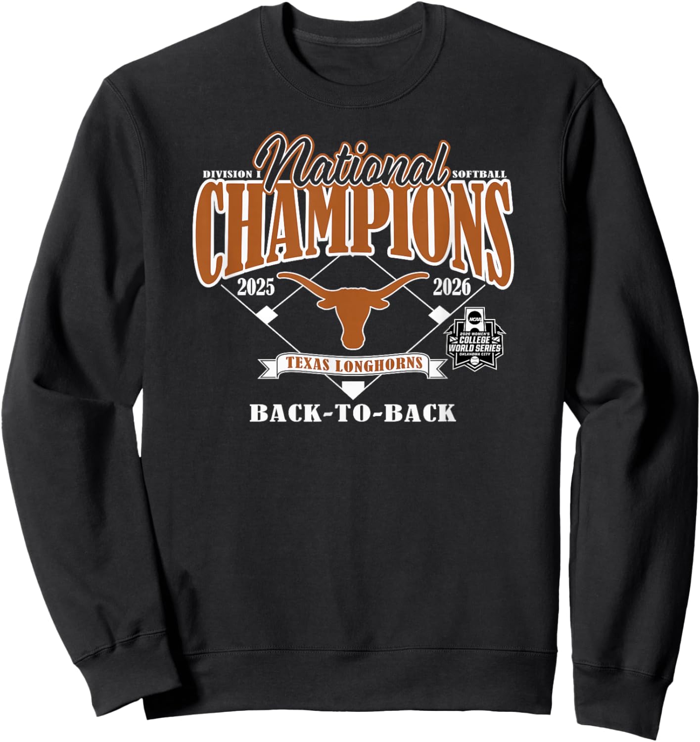 Texas Longhorns National Champs 2026 Softball WCWS Repeat Sweatshirt - Sweatshirt | Black