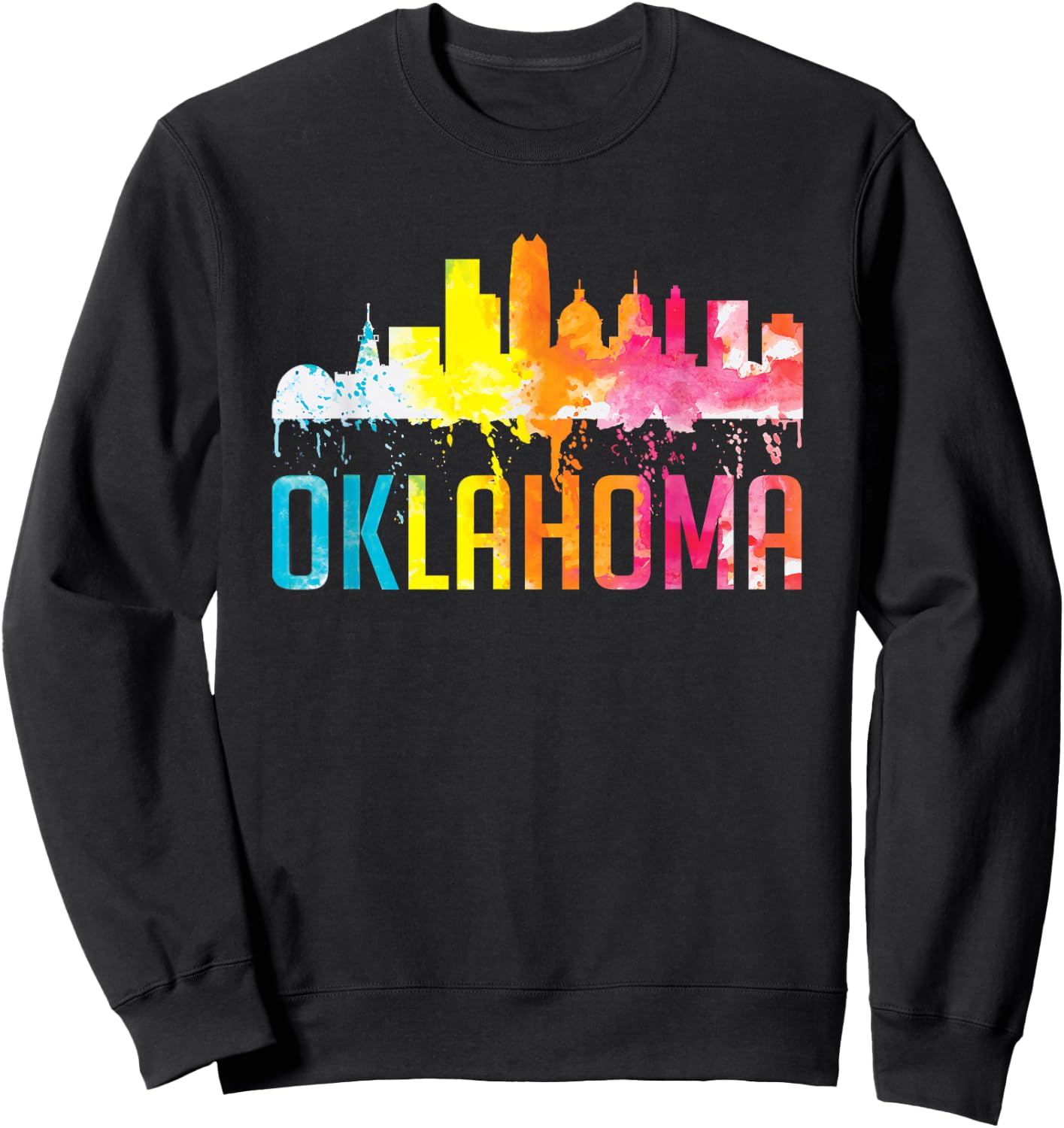 Oklahoma City OK Retro Watercolor Skyline Art Souvenir Gift Sweatshirt - Sweatshirt | Black