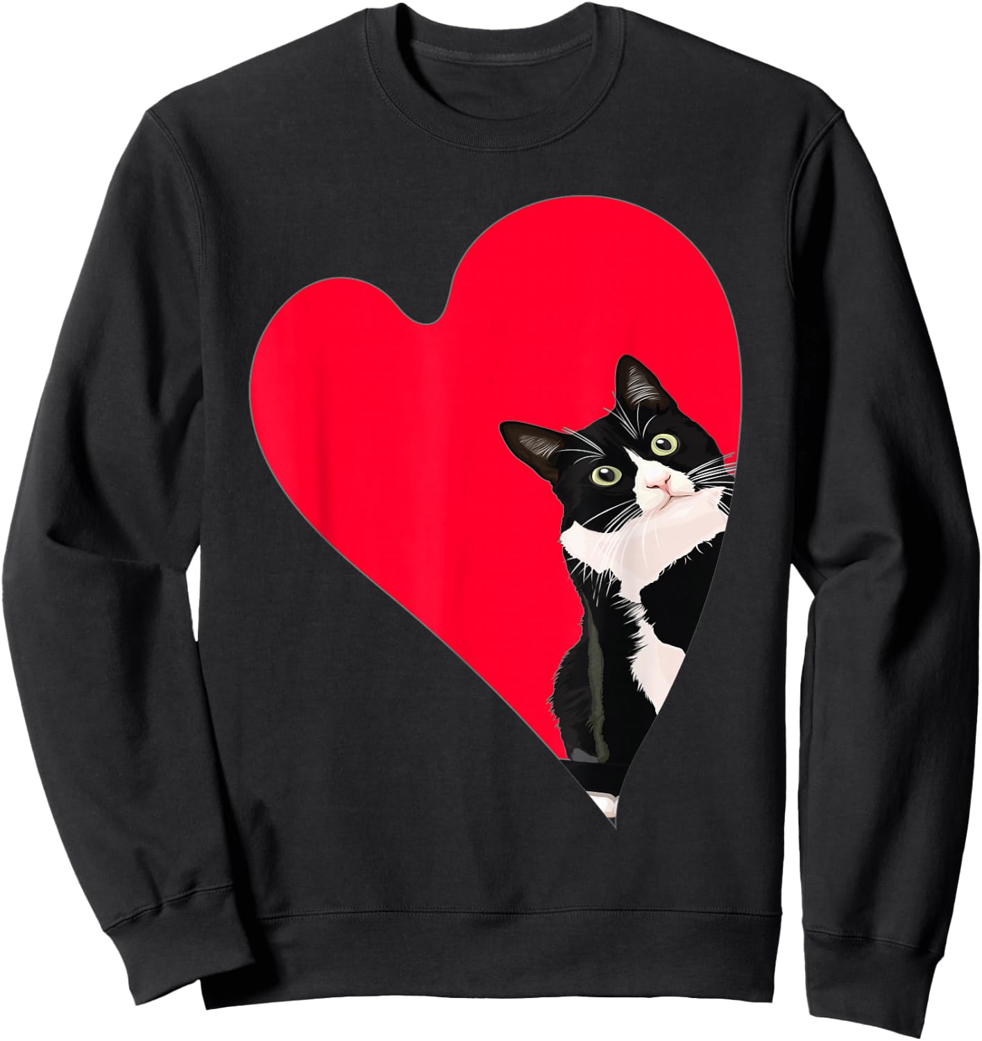 Tuxedo Cat Valentine Heart for Kitten and Animal Lovers Sweatshirt - Sweatshirt | Black
