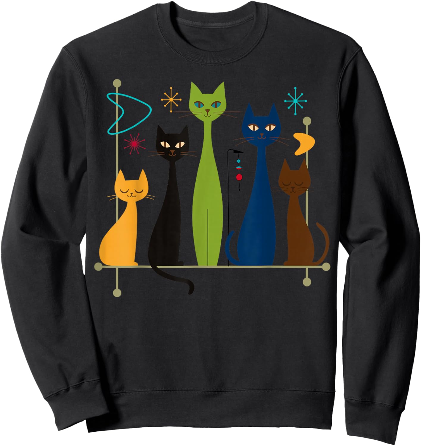 Retro Mid-Century Modern Cats 50s 60s Style Sweatshirt - Sweatshirt | Black