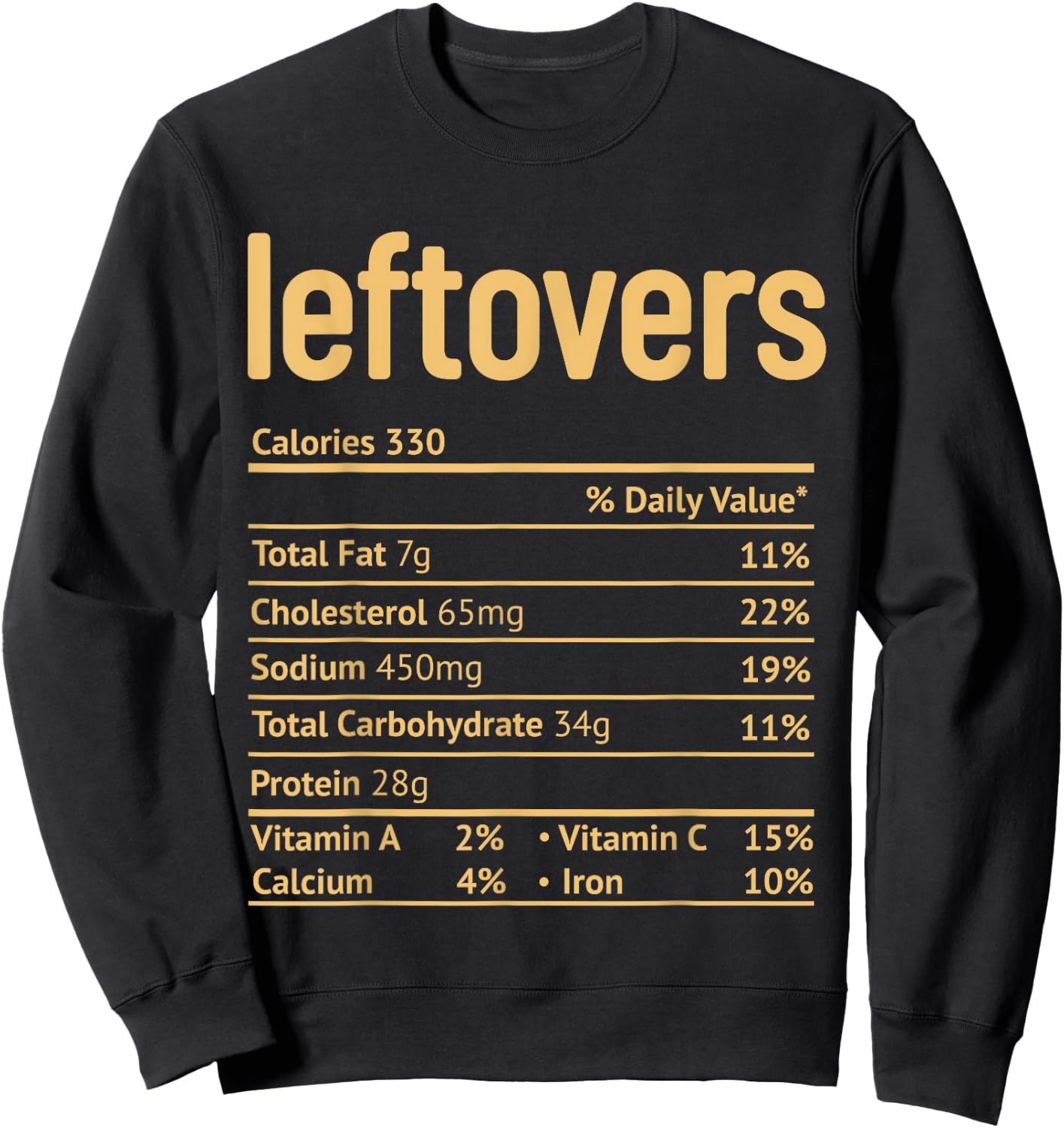 Leftovers Nutrition Facts Funny Thanksgiving Christmas food Sweatshirt - Sweatshirt | Black