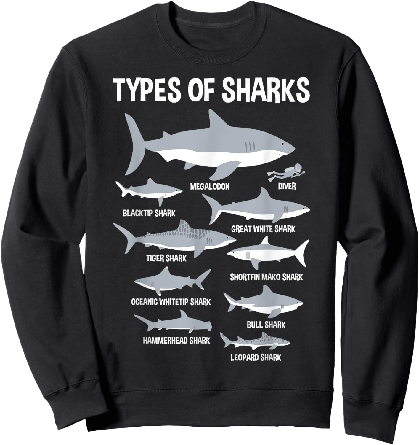 9 Types Of Sharks Educational Ocean Kids Boys Gift Sweatshirt - Sweatshirt | Black