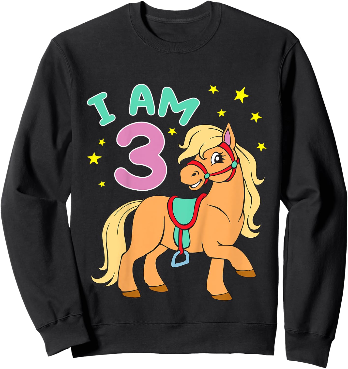 Horse Birthday Shirt 3 Years Toddler Girls Sweatshirt - Sweatshirt | Black
