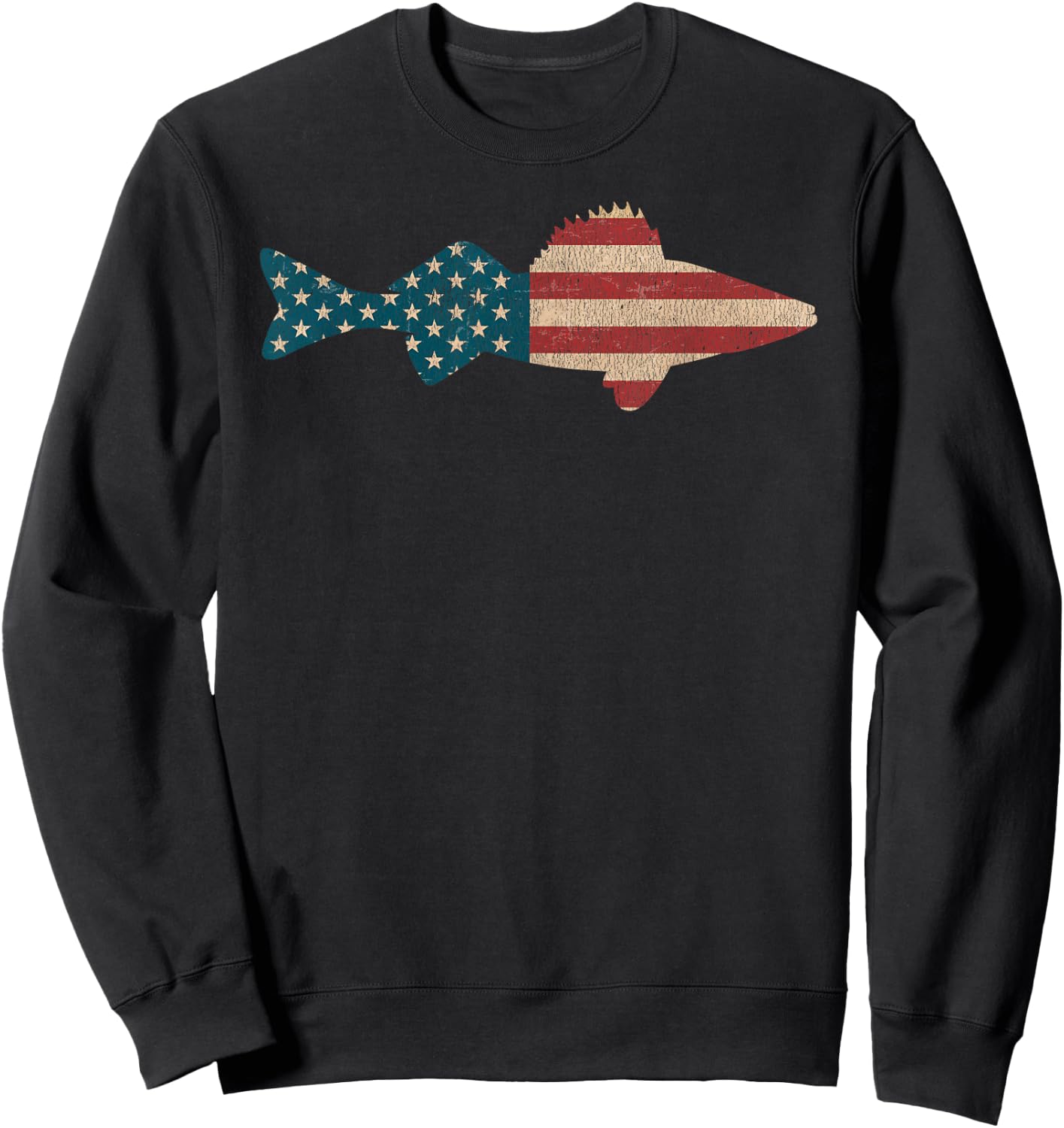 Walleye Fishing American Flag Sauger Angling Sweatshirt - Sweatshirt | Black