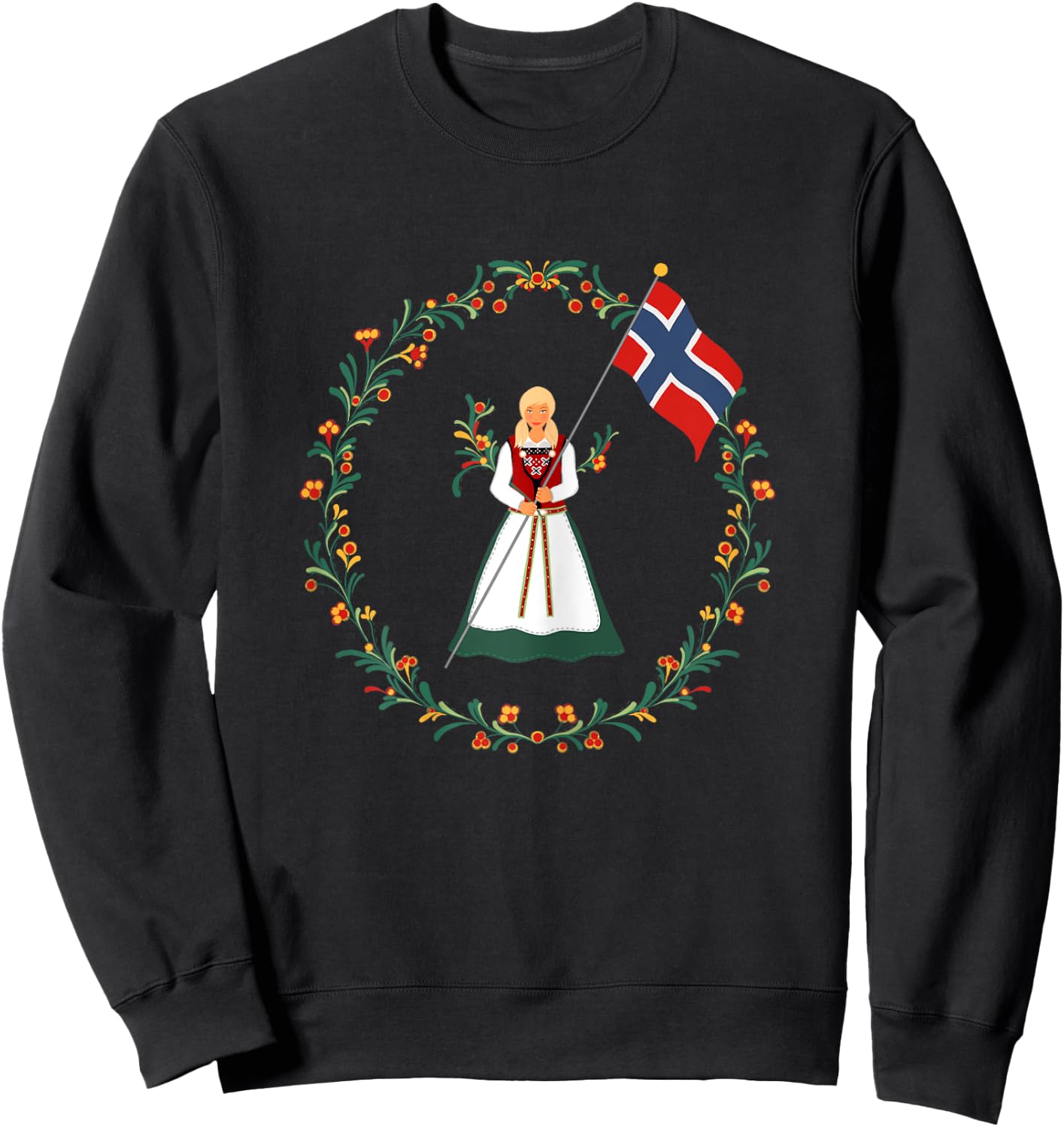 Bunad Norway Girl Costume Rosemaling Norwegian Sweatshirt - Sweatshirt | Black