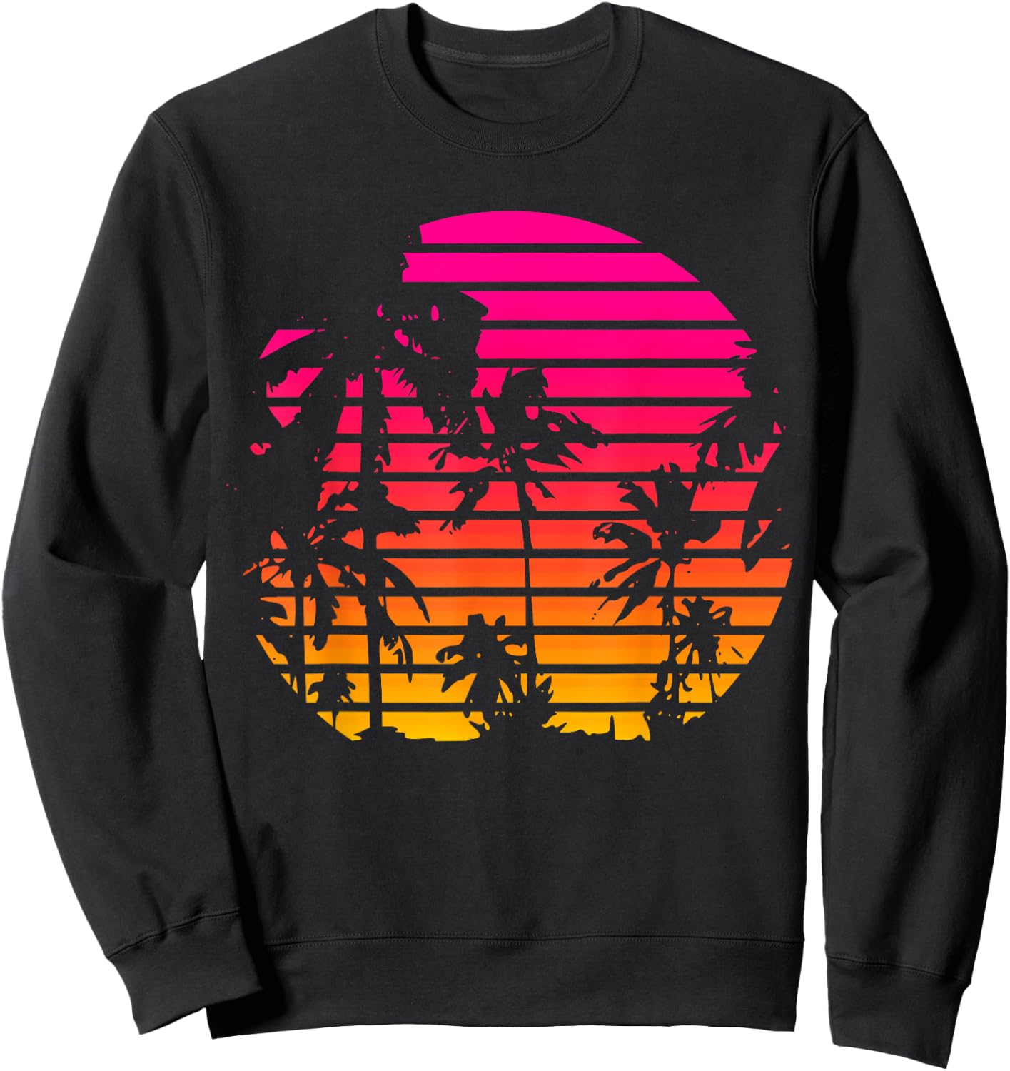1980's Summer Tropical Beach Palm Tree Sunset Women Girls Kids Sweatshirt - Sweatshirt | Black