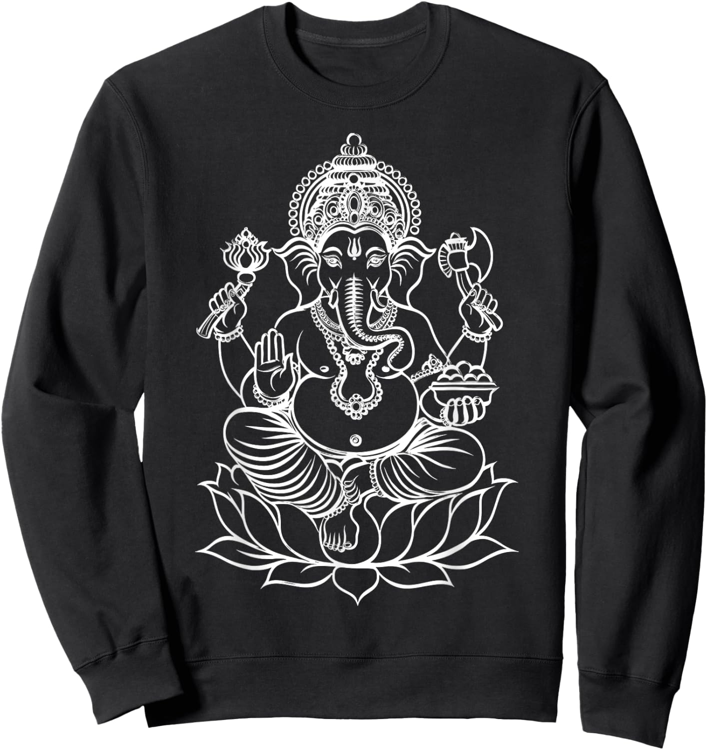 Ganesh Hindu God Line Drawing White Shiva Parvathi Men Women Sweatshirt - Sweatshirt | Black