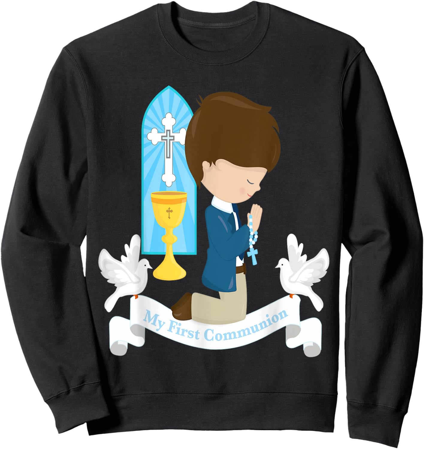 My First Communion Shirt Kids Children Son Boy Brunette Sweatshirt - Sweatshirt | Black