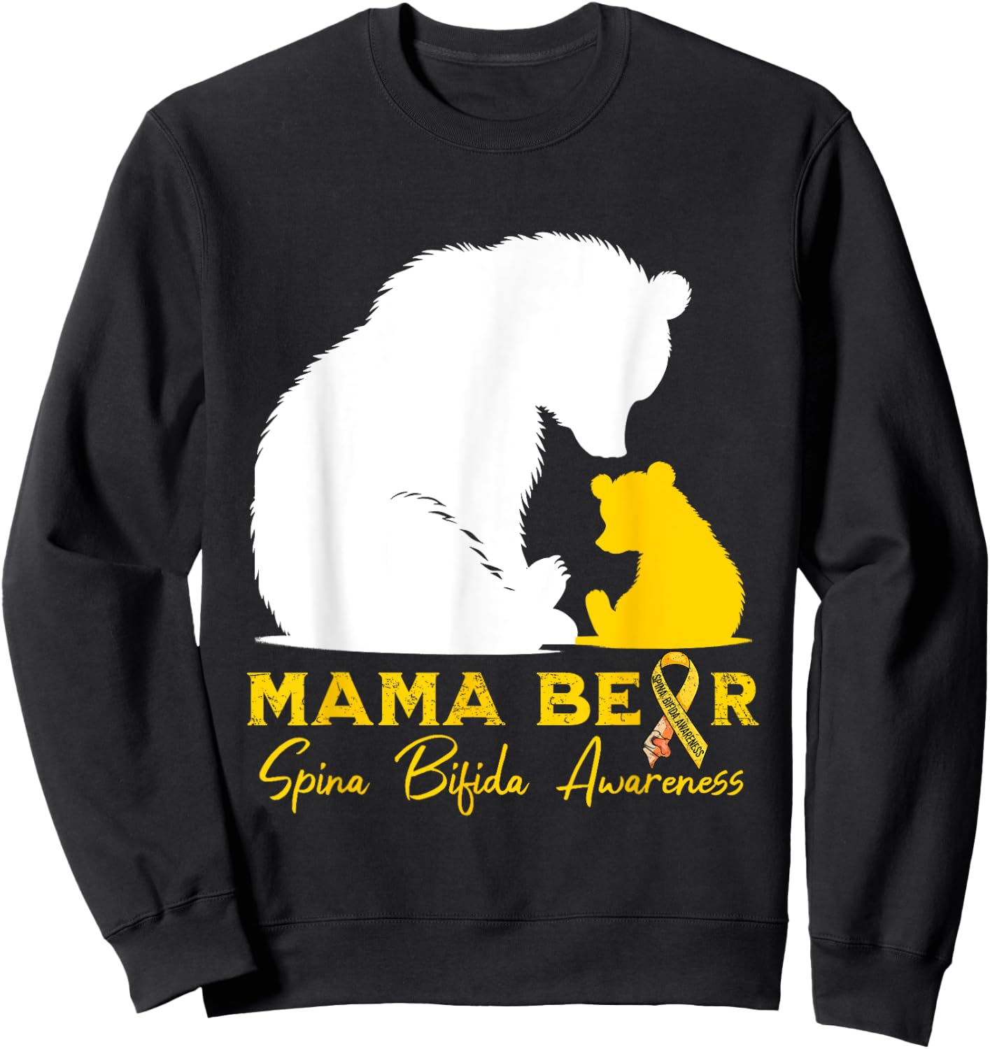Mama-Bear Spina Bifida Awareness Yellow Ribbon Sweatshirt - Sweatshirt | Black