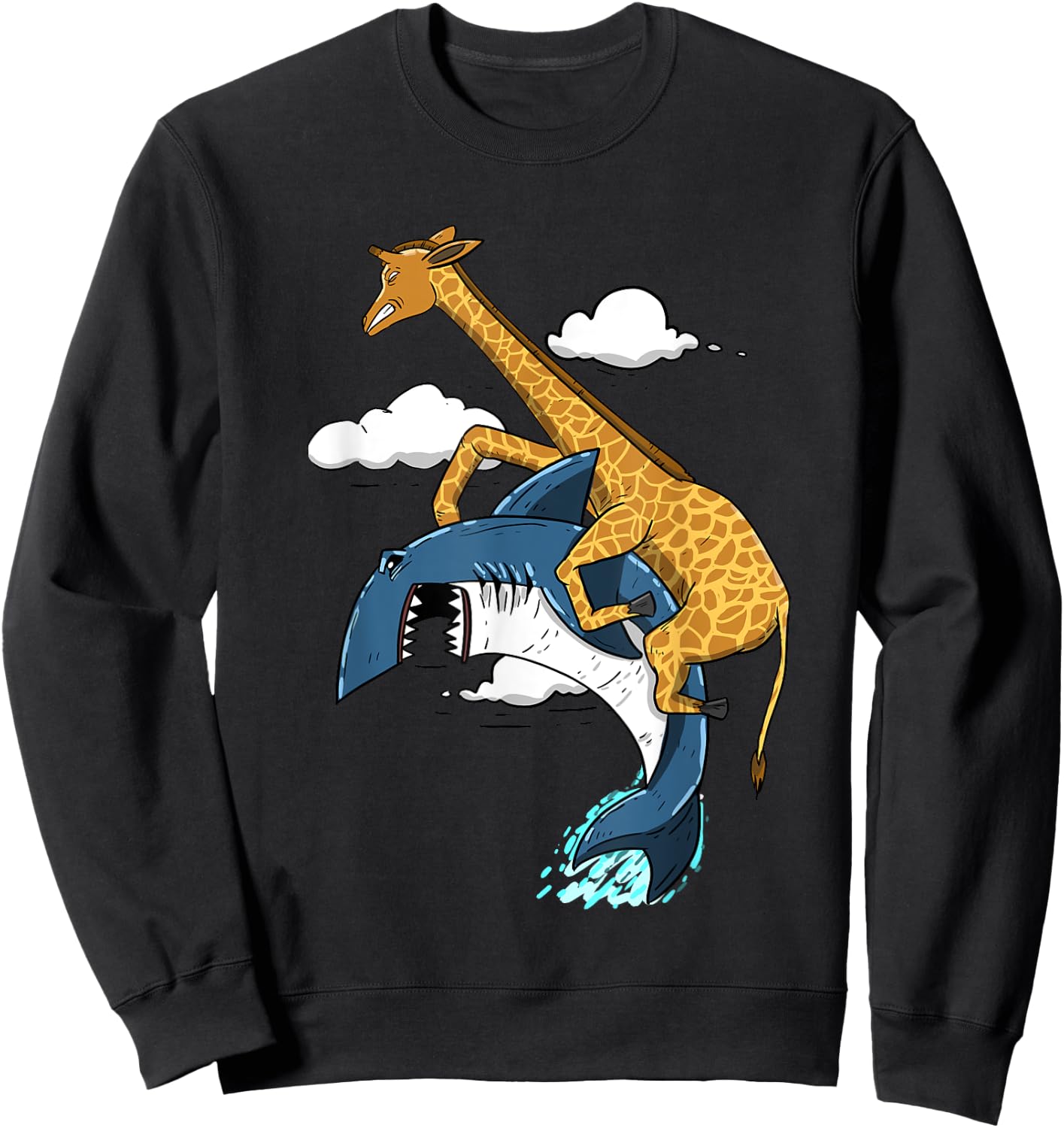 Giraffe Riding Shark Funny Animal Lover Girls Gift Sweatshirt - Sweatshirt | Black