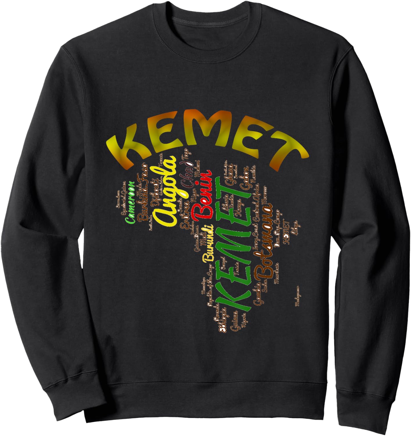 Africa, Kemet, Egyptian Style African Continent Word Cloud Sweatshirt - Sweatshirt | Black