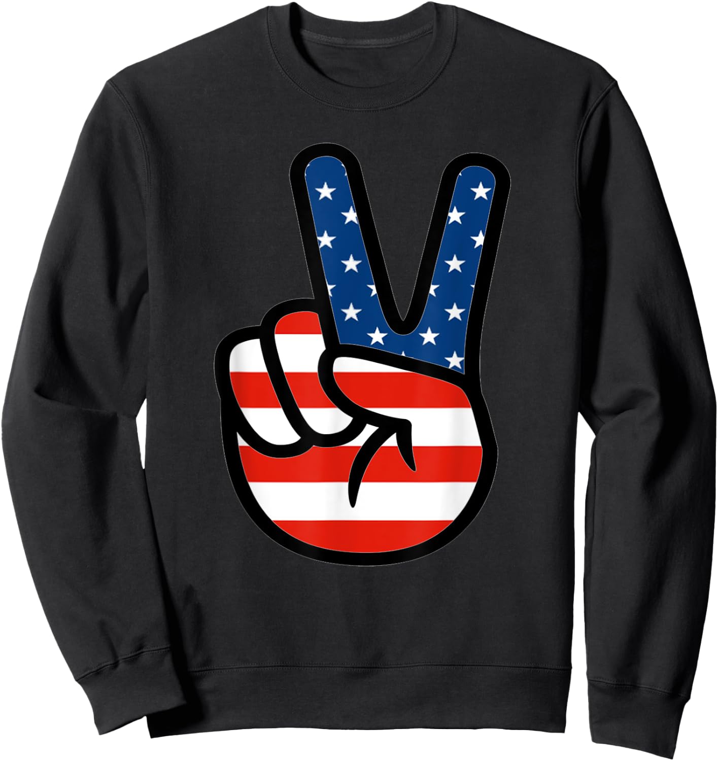 Fourth 4th of July Shirt American Flag Peace Sign Hand Sweatshirt - Sweatshirt | Black