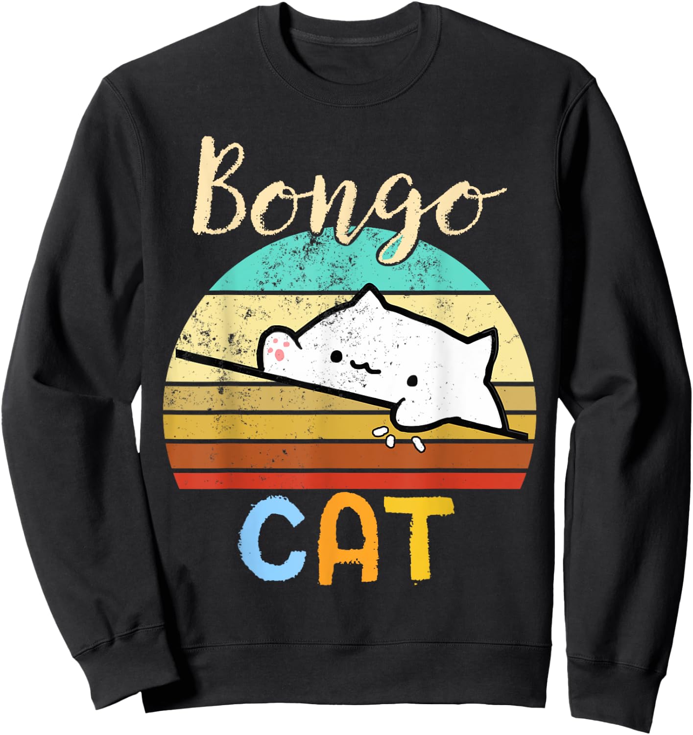 vintage sunset Bongo Cat cute Gamer meme gift Women Kids Sweatshirt - Sweatshirt | Black