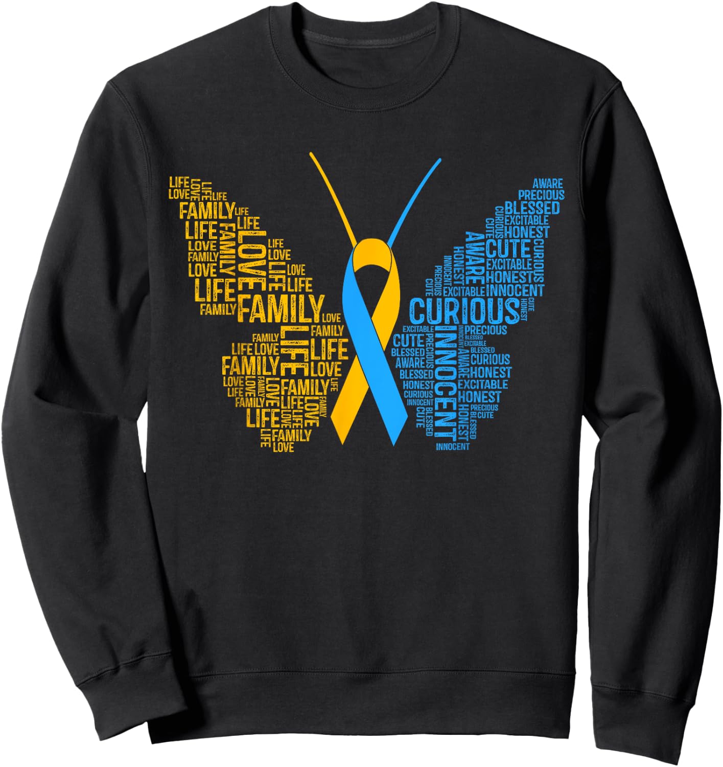 Down Syndrome Awareness Butterfly Support Gift Shirt Sweatshirt - Sweatshirt | Black