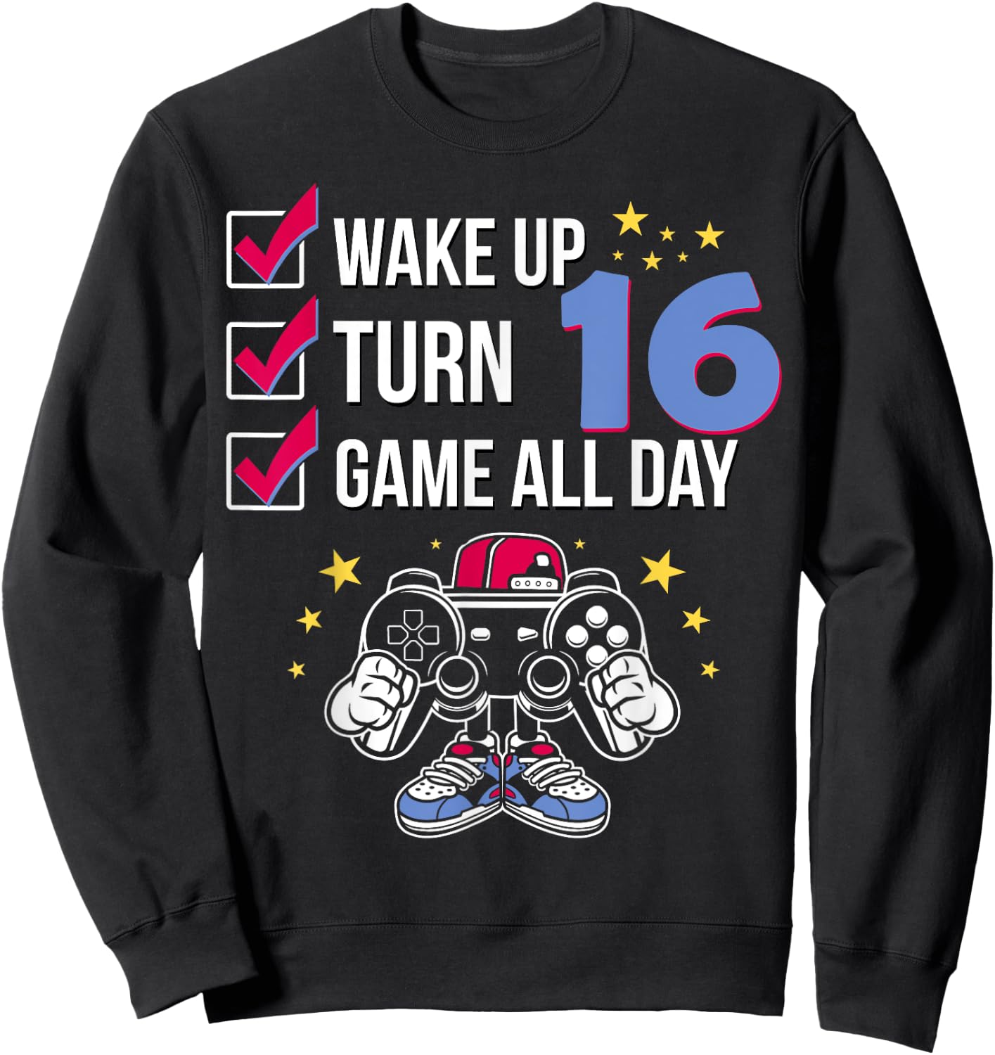 Gamer Birthday Shirt 16 Years Old Level 16 Unlocked Boy Gift Sweatshirt - Sweatshirt | Black