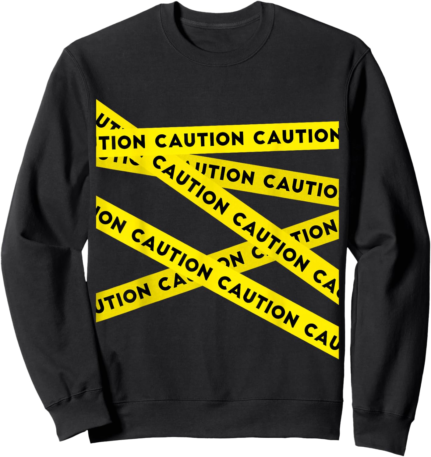 TICKLE Graphic Caution Tape Warning -Adults Black Small Modern Graphic Caution Tape Short Sleeve Sweatshirt - Sweatshirt | Black