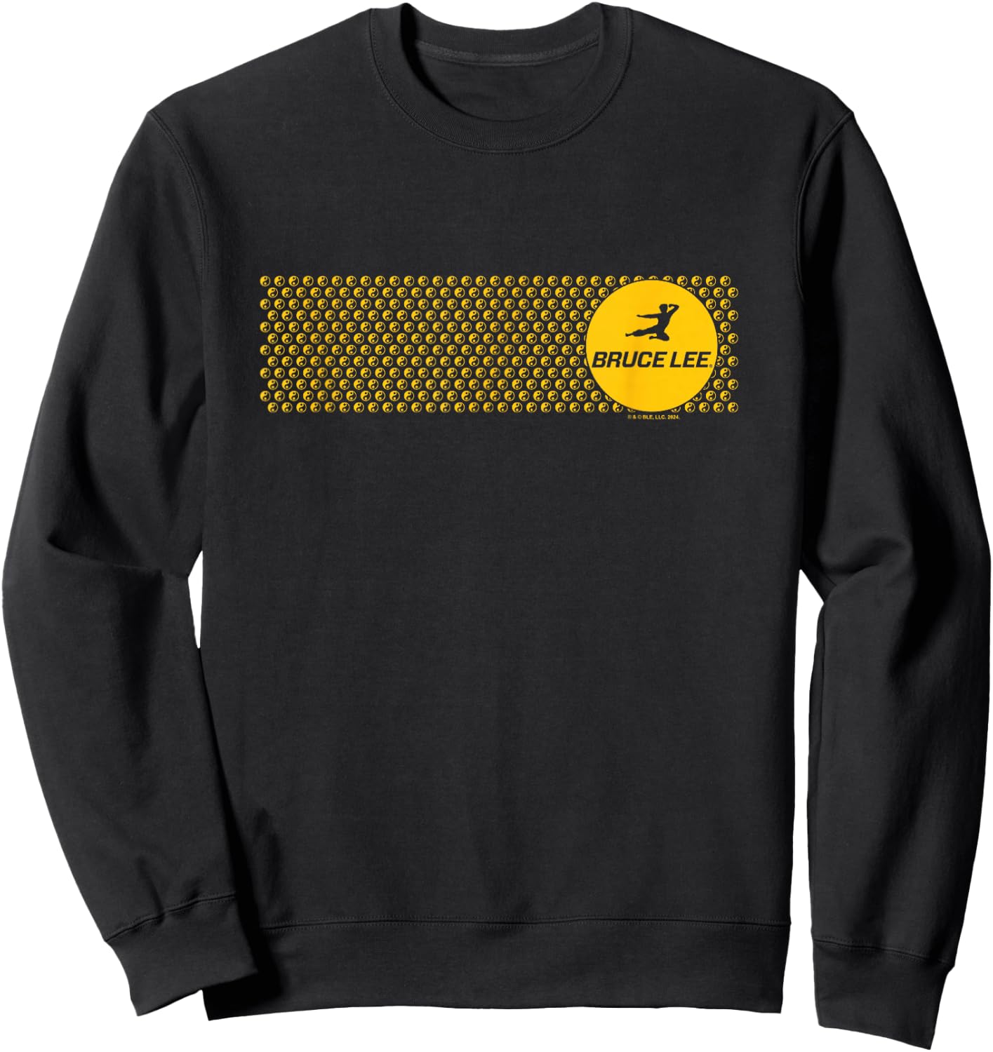 Bruce Lee Flying Kick Silhouette Yellow Circle Logo Sweatshirt - Sweatshirt | Black