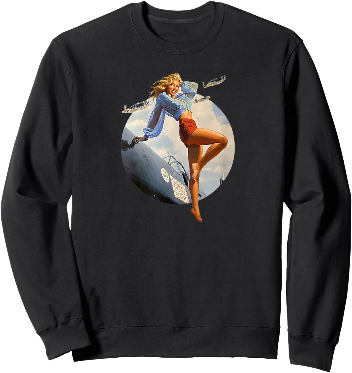 Pin up Girl Blonde Air Force in WW2 40's Sweatshirt - Sweatshirt | Black