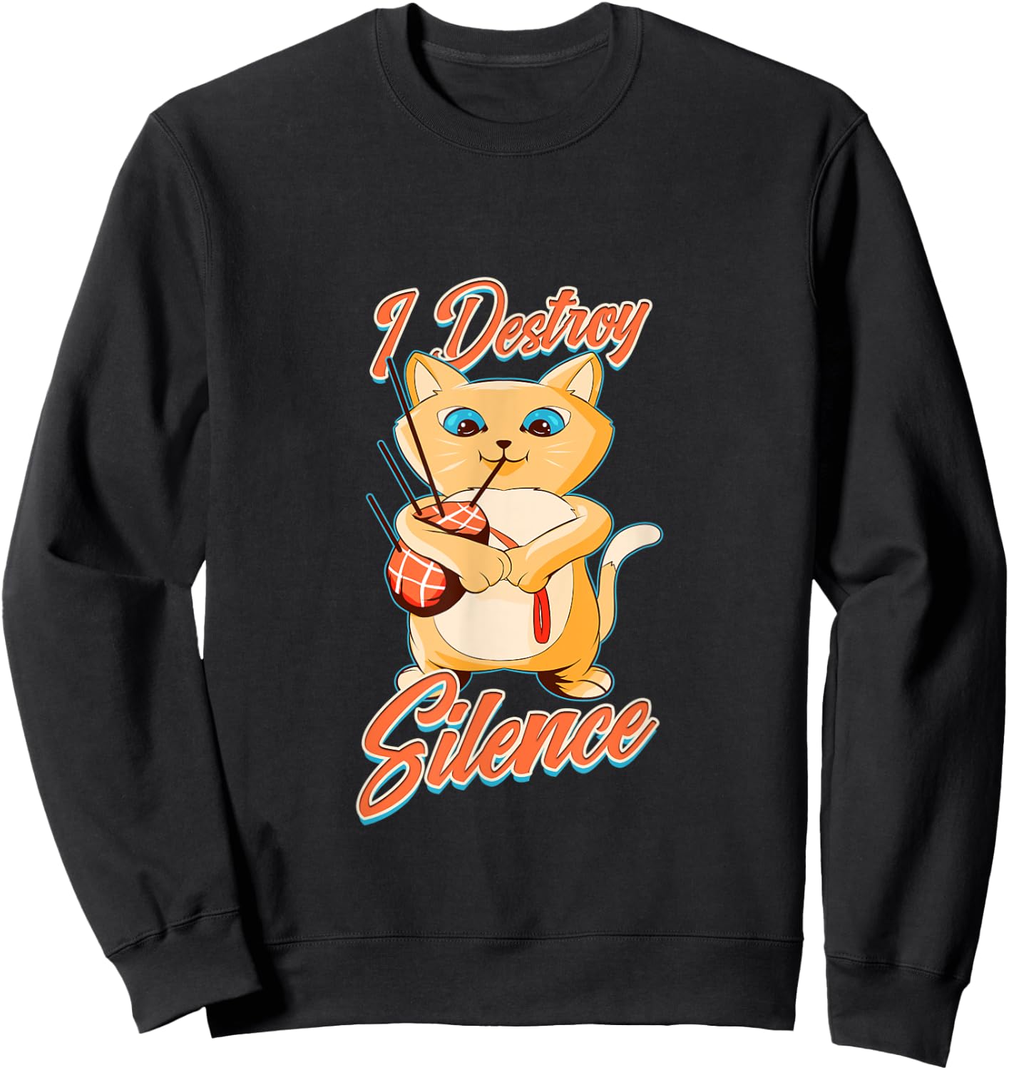 Bagpipe Cat I Destroy Silence Scottish Bagpiper Gift Sweatshirt - Sweatshirt | Black