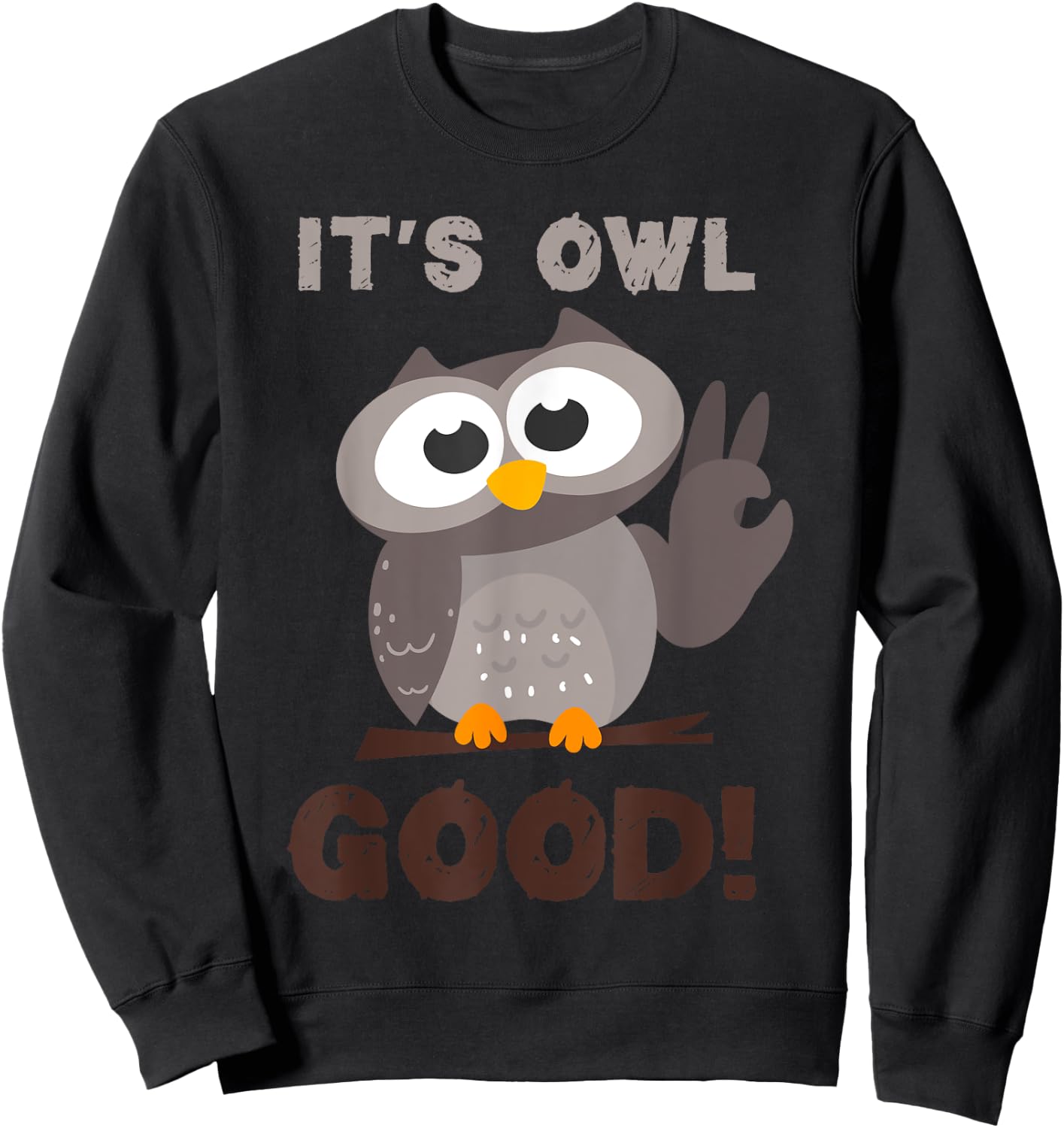 Too Cute Owl Good Pun Design For Girls & Boys -Adults & Kids , Black, Small, Short Sleeve, Classic Fit, Cotton, Polyester Sweatshirt - Sweatshirt | Black