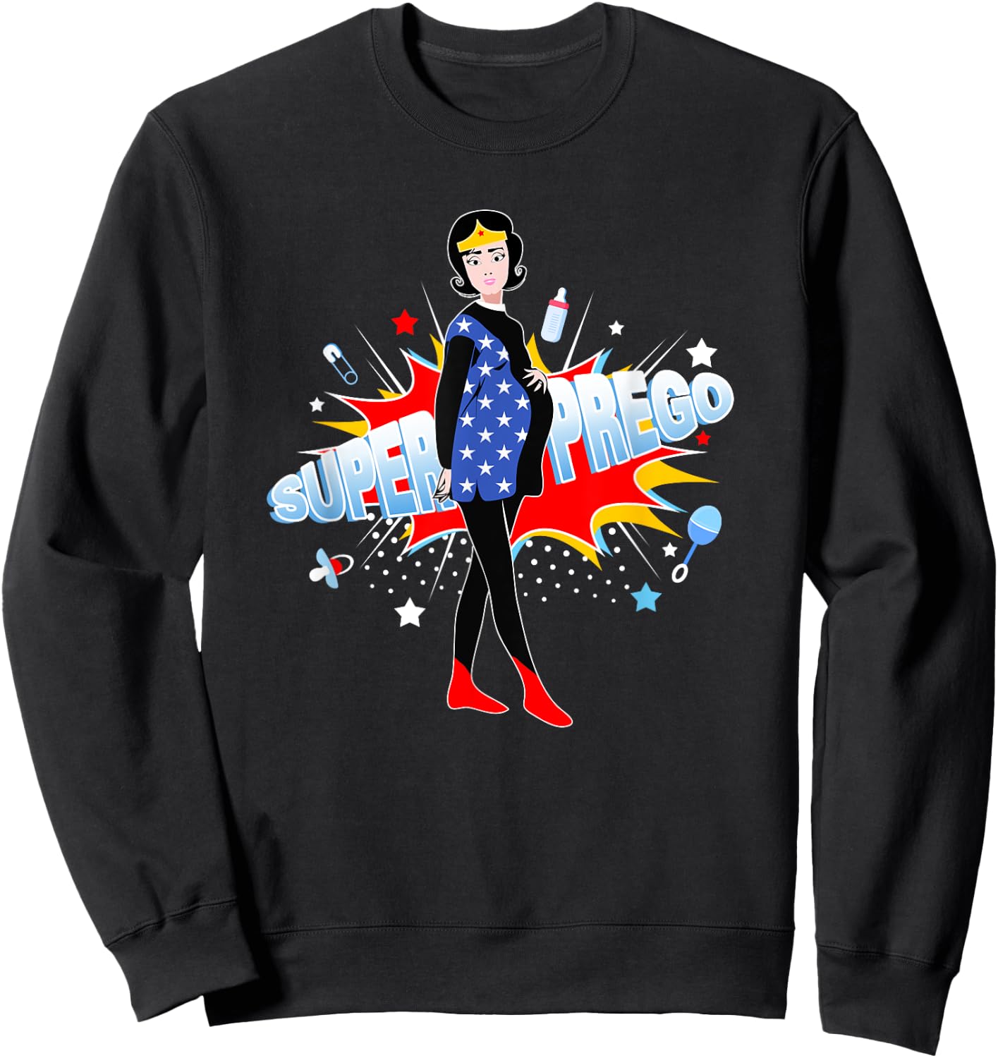 Funny Pregnancy, Super Prego Mom Pregnant Sweatshirt - Sweatshirt | Black