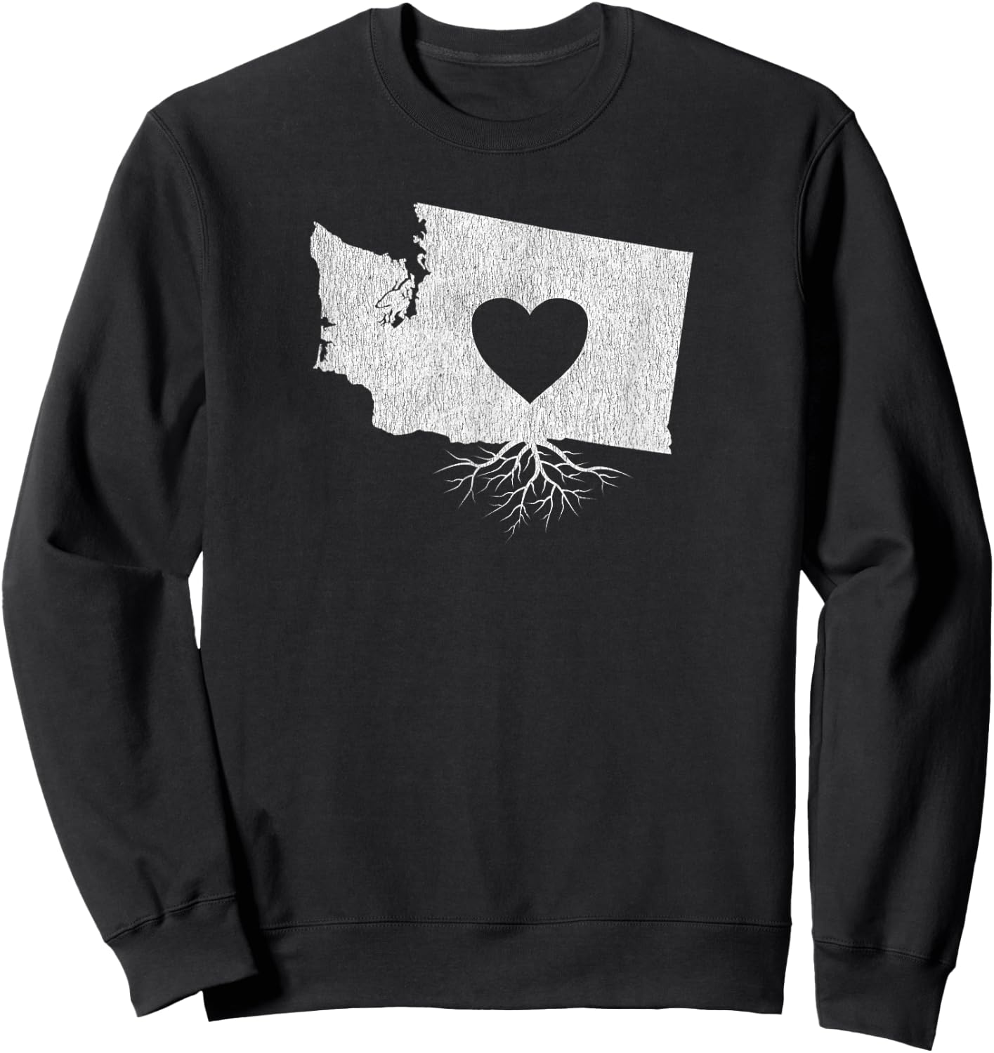 Distressed I Love Washington Heart and Roots T Shirt Sweatshirt - Sweatshirt | Black