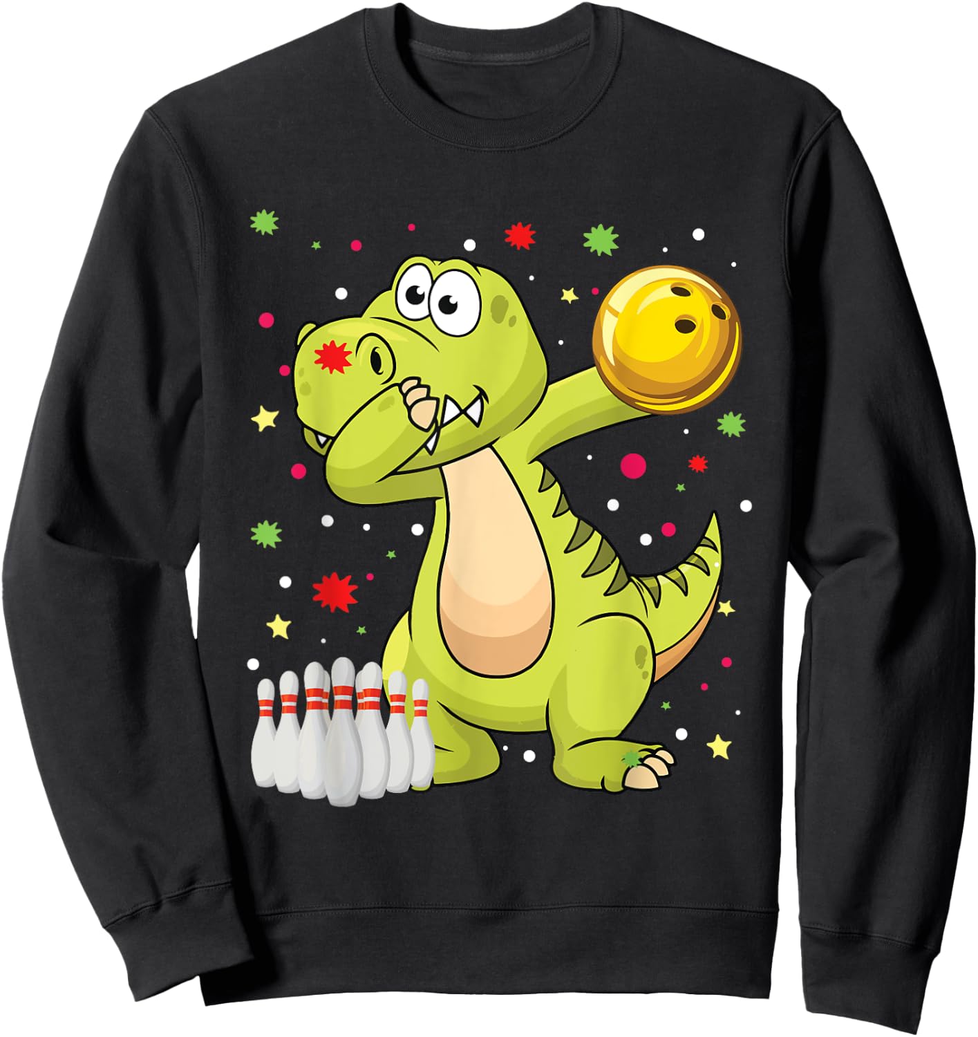 Dabbing Dinosaur Bowling Shirts Funny Bowling Boy Girl Sweatshirt - Sweatshirt | Black