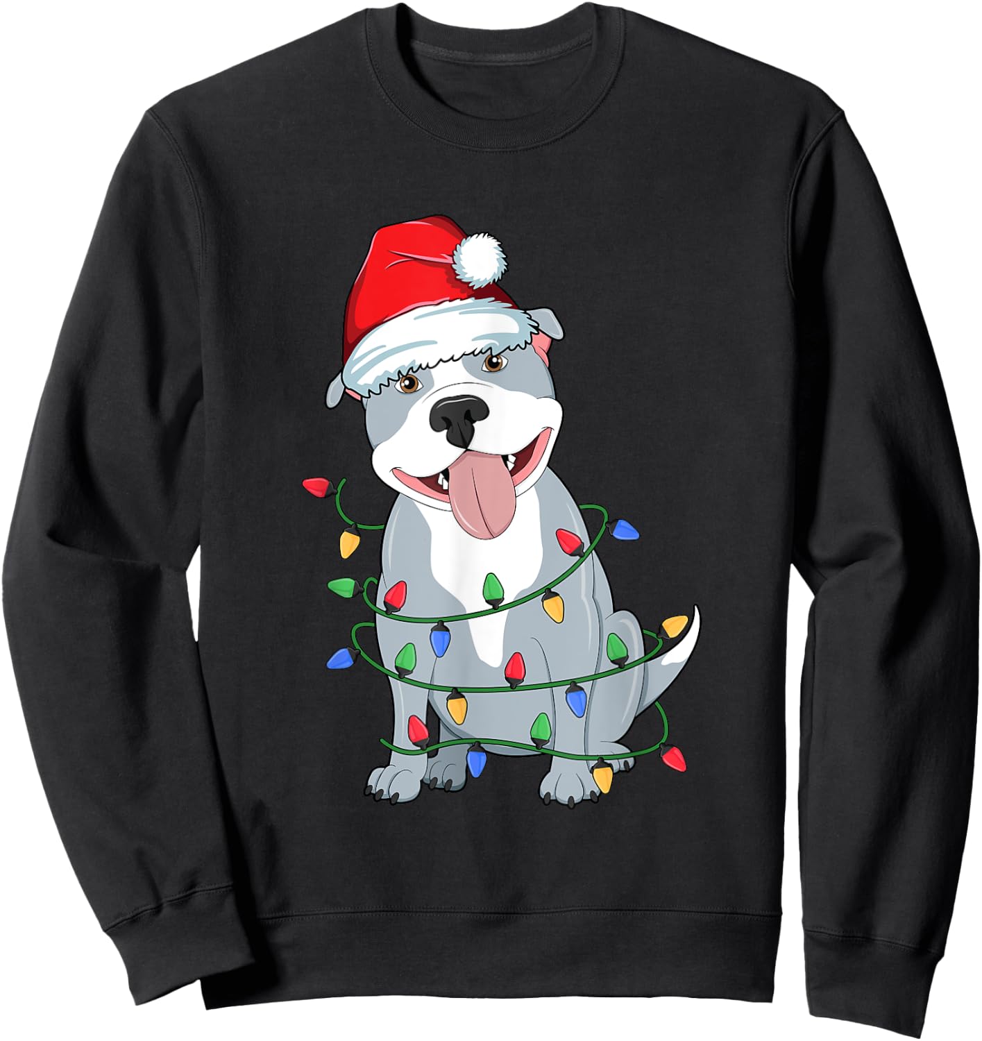 Pitbull Christmas Tree Lights Kawaii Pitty Dog Lover Xmas Men Women Kids Sweatshirt - Sweatshirt | Black